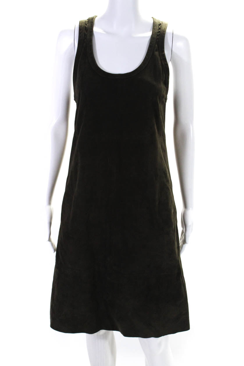 Max Mara Women's Sleeveless Scoop Neck Leather Dress in Green - Elegant Summer Party & Cocktail Wear