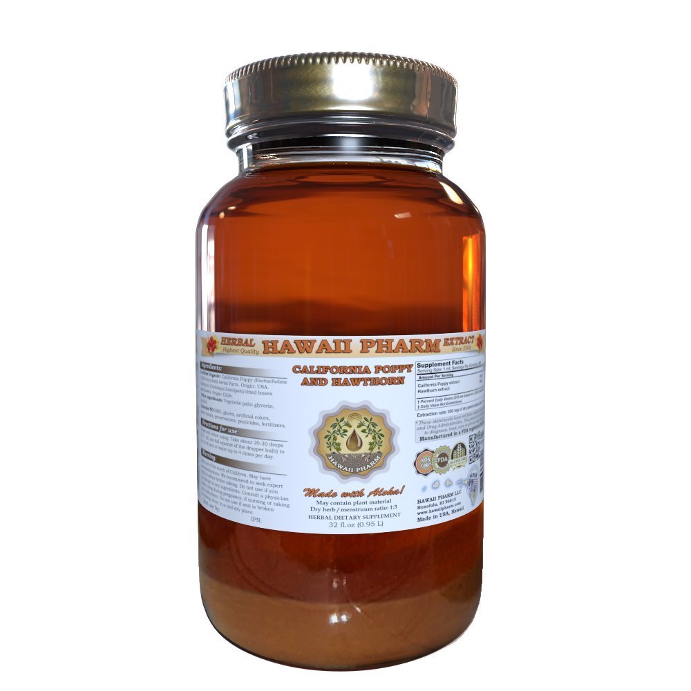 Organic California Poppy, Passionflower & Blue Vervain Liquid Extract Tincture - Herbal Supplement for Stress Relief & Relaxation - Made in USA - 32 fl.oz - Perfect for Natural Sleep Aid & Anxiety Support