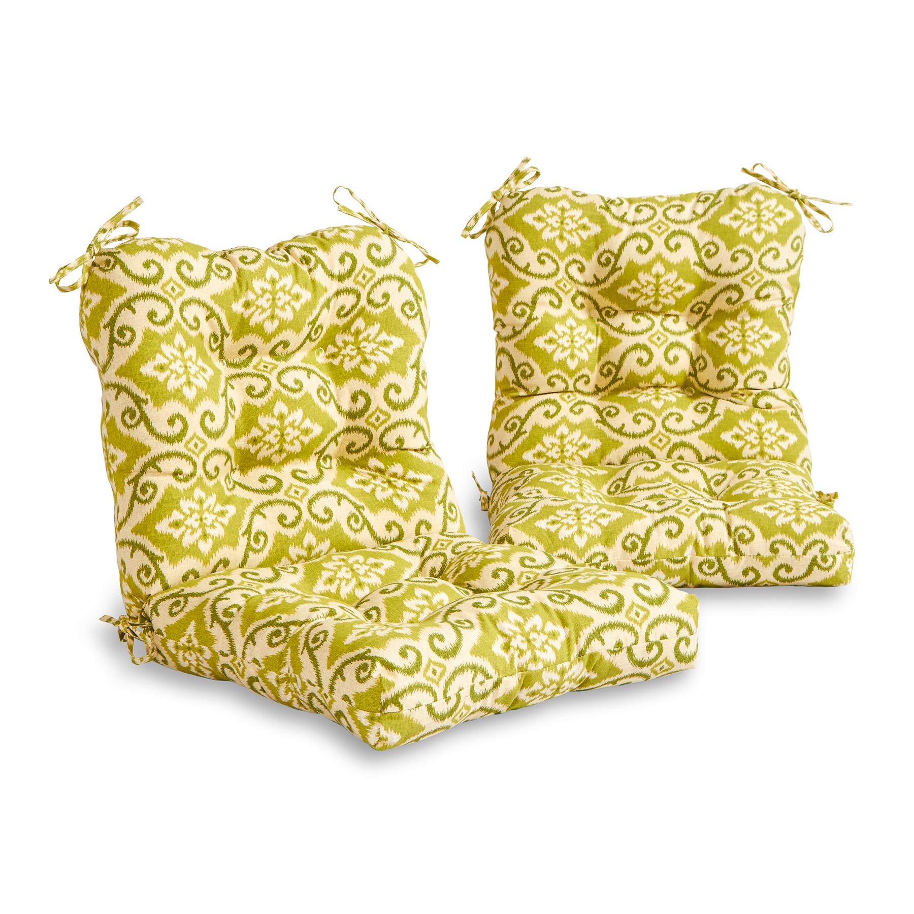 Premium Outdoor Chair Cushions Set of 2 - South Pine Porch Seat & Back Cushions, Shoreham Green Ikat Pattern - Perfect for Patio, Deck, Garden & Poolside Furniture