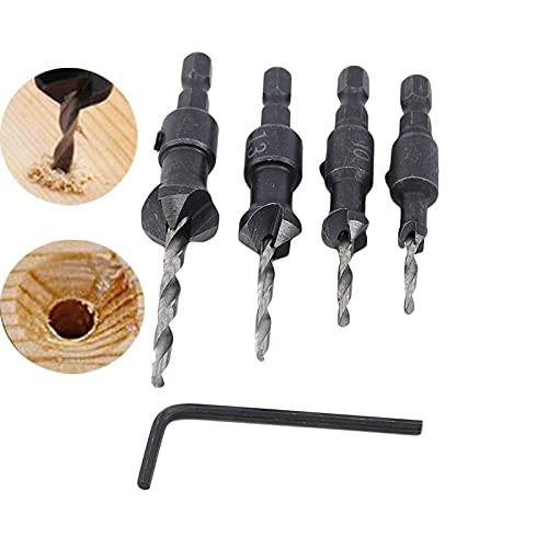 Hex Shank Quick Change Countersink Drill Bit Set - 5 Pcs Tapered Cone Reaming Bits for Woodworking | Perfect for Cabinet Making, Furniture Assembly & DIY Wood Projects