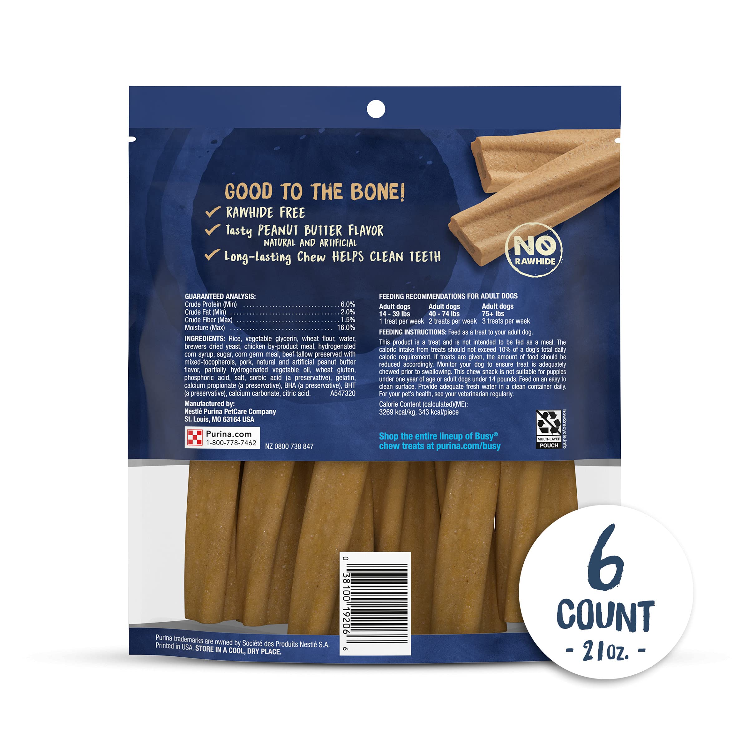 Purina Busy Bone Long Lasting Dog Chews for Small & Medium Breeds - Peanut Butter Flavor, Made in USA (Pack of 4, 6 ct. Pouches) | Dental Health Treats for Adult Dogs, Perfect for Training, Anxiety Relief & Teething Puppies - Great for Crate Training, Travel & Chewing Needs