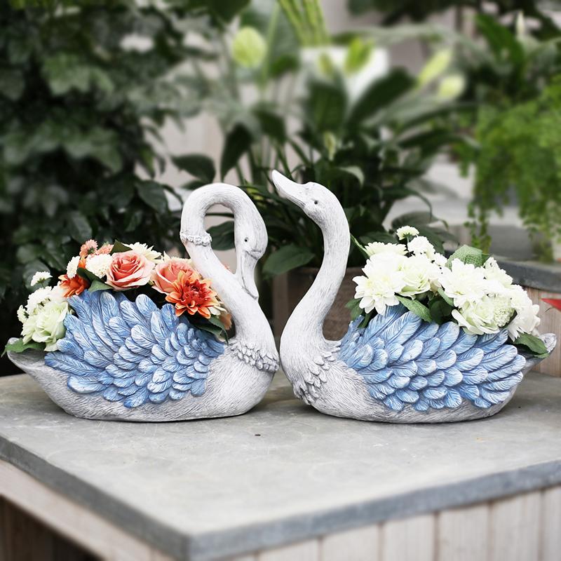 Large Blue Swan Flower Pot - Elegant Animal Statue for Garden Decor, Perfect Swan Lover Gift, Villa & Courtyard Ornament | Outdoor & Garden Decoration Ideas for Patio, Yard & Landscape Design