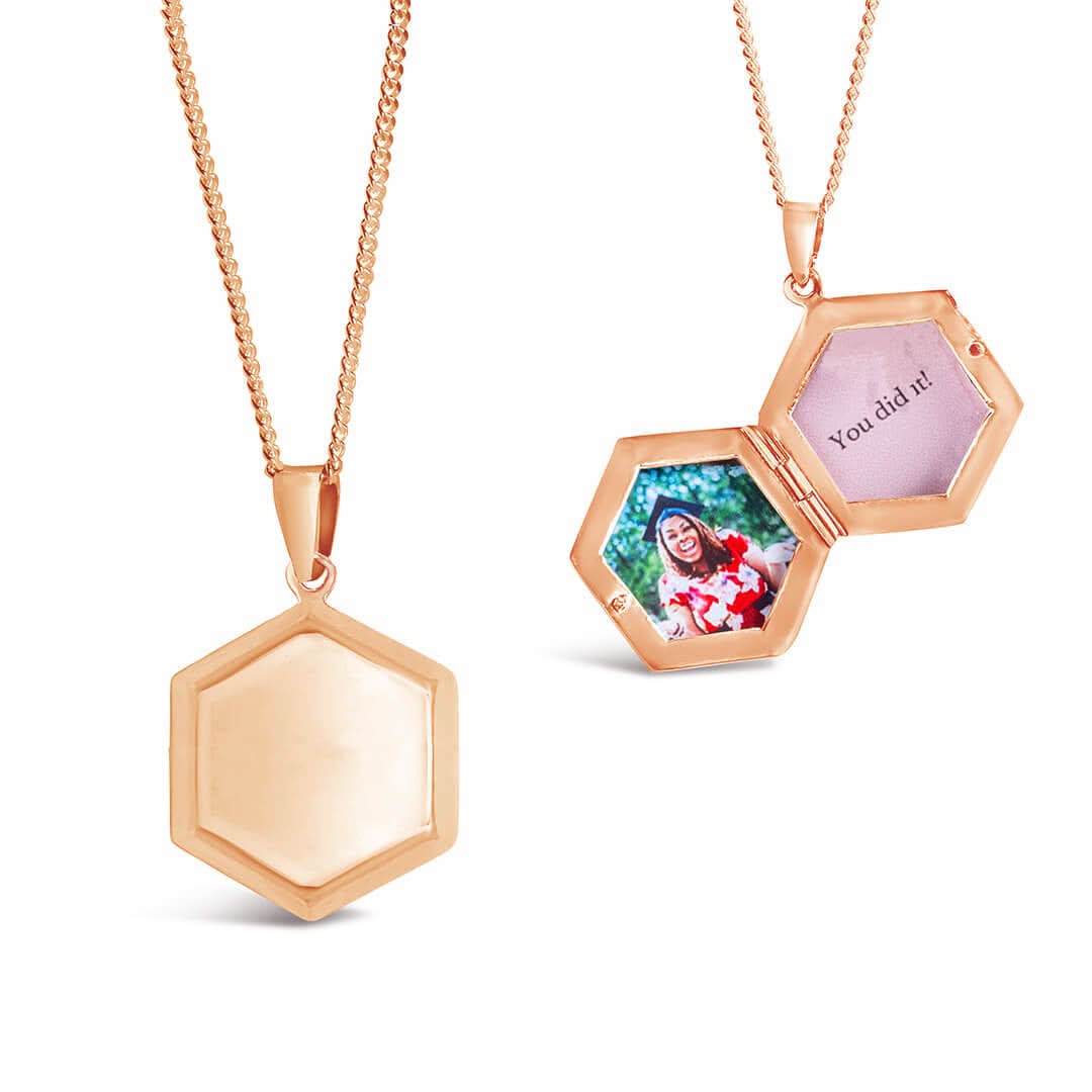 Hexagon Locket Necklace for Women - Rose Gold Pendant Jewelry Gift for Mom, Wife, Girlfriend - Perfect for Valentine's Day, Anniversary & Special Occasions