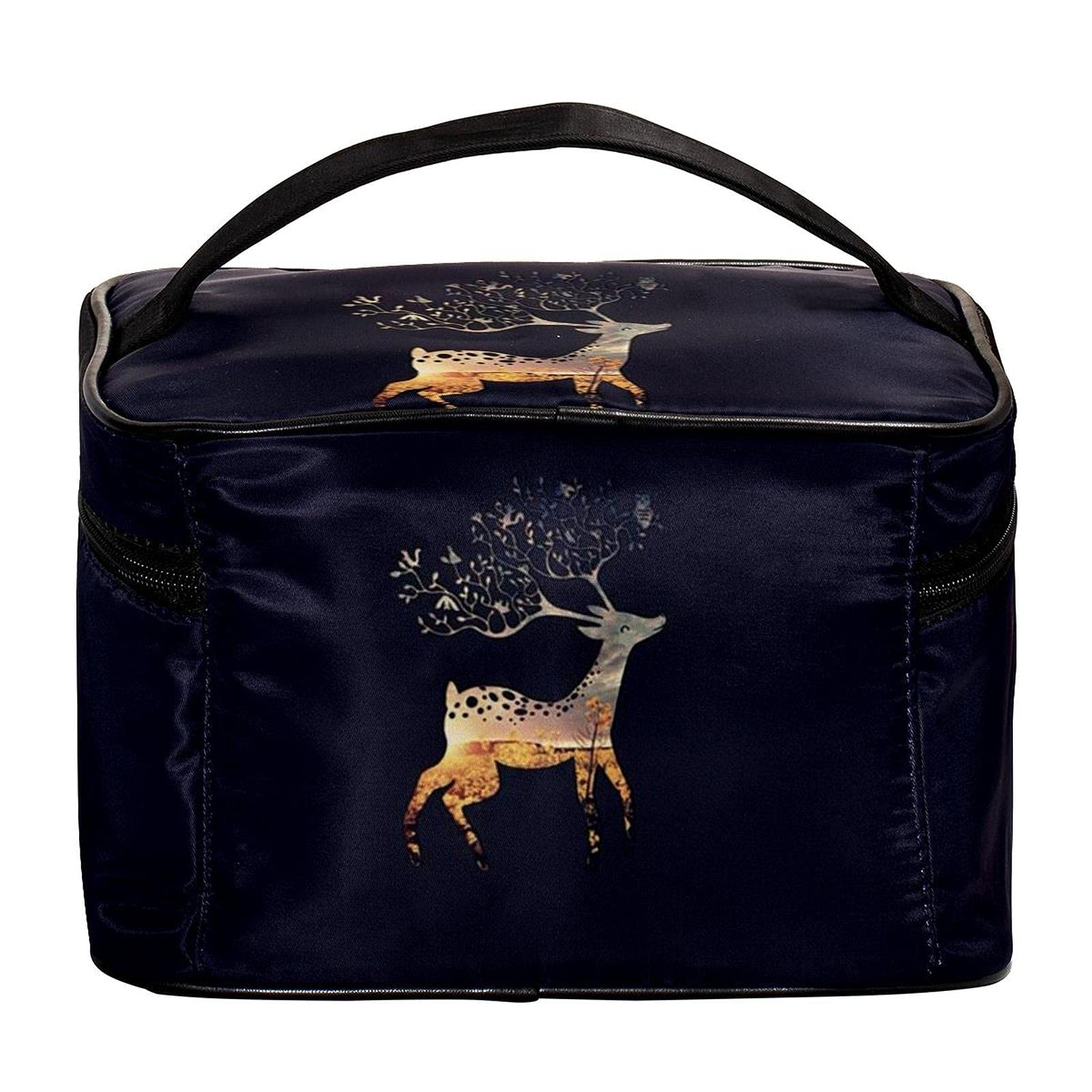 Stylish Large Sika Deer Print Travel Makeup Bag - Waterproof Cosmetic Organizer with Zipper for Women & Girls | Perfect for Vacation, Gym, Business Trips & Daily Essentials Storage