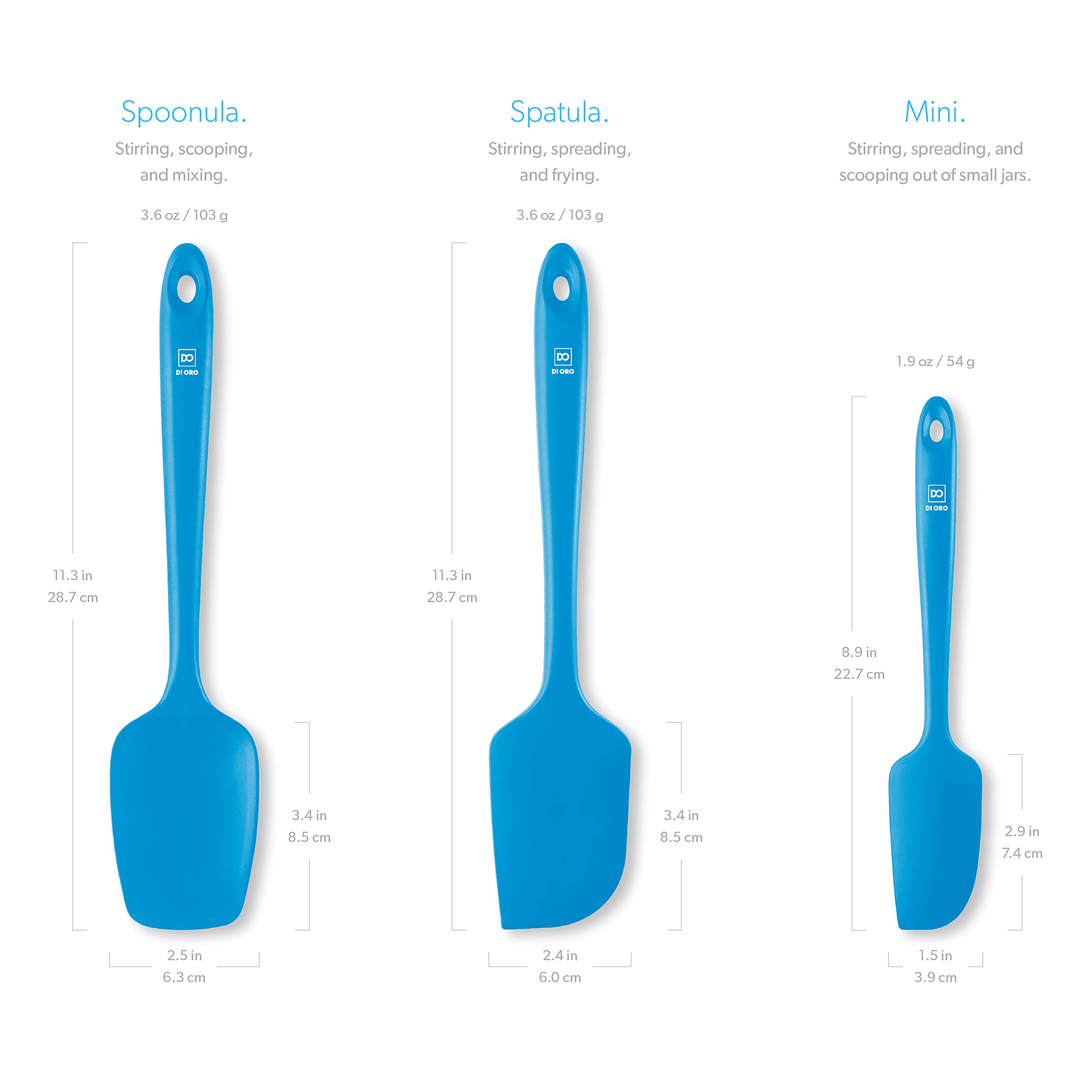 DI ORO Premium Silicone Spatula Set - 3-Piece Heat-Resistant (600°F) BPA-Free Kitchen Spatulas for Baking, Cooking & Mixing - Safe for Nonstick Cookware & Dishwasher - Perfect for Cakes, Cookies, Pancakes & More (Blue)