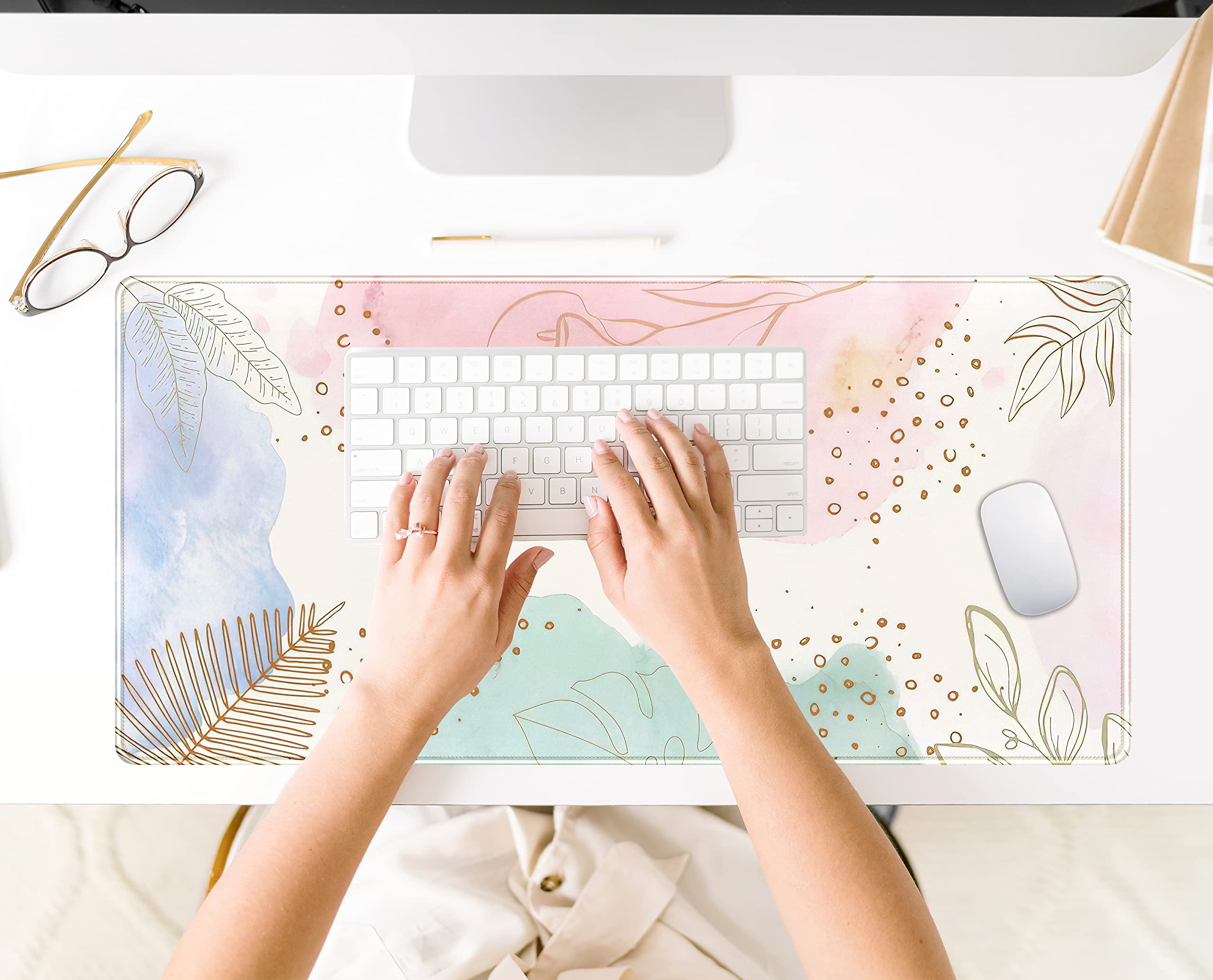 Boho Pastel Abstract XXL Mouse Pad (31.5x15.75 in) - Large Extended Desk Mat for Keyboard & Wireless Mouse, Cute Gaming Mice Pad for Office & Home - Perfect for Workstations, Gaming Setups & Home Decor