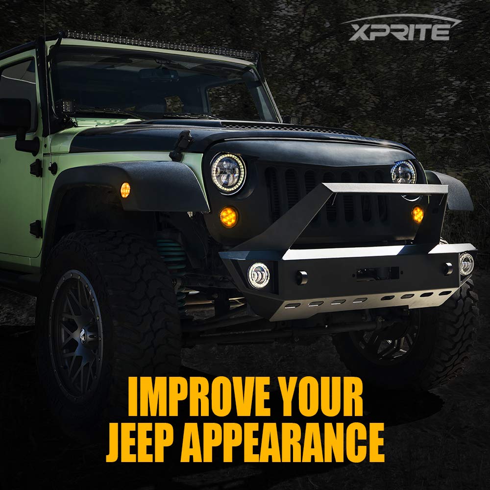 Xprite LED Turn Signal & Side Marker Lights Kit for 2007-2018 Jeep Wrangler JK & Unlimited - Clear Lens - Durable Off-Road Lighting for Enhanced Visibility & Safety