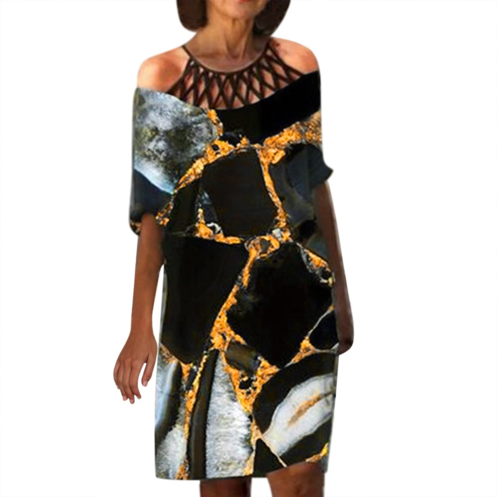 DOYIMBO Women's Short Off Shoulder Floral Dress with Sleeves - Western Style Casual Oversized Sundress for Beach, Party & Summer Outings