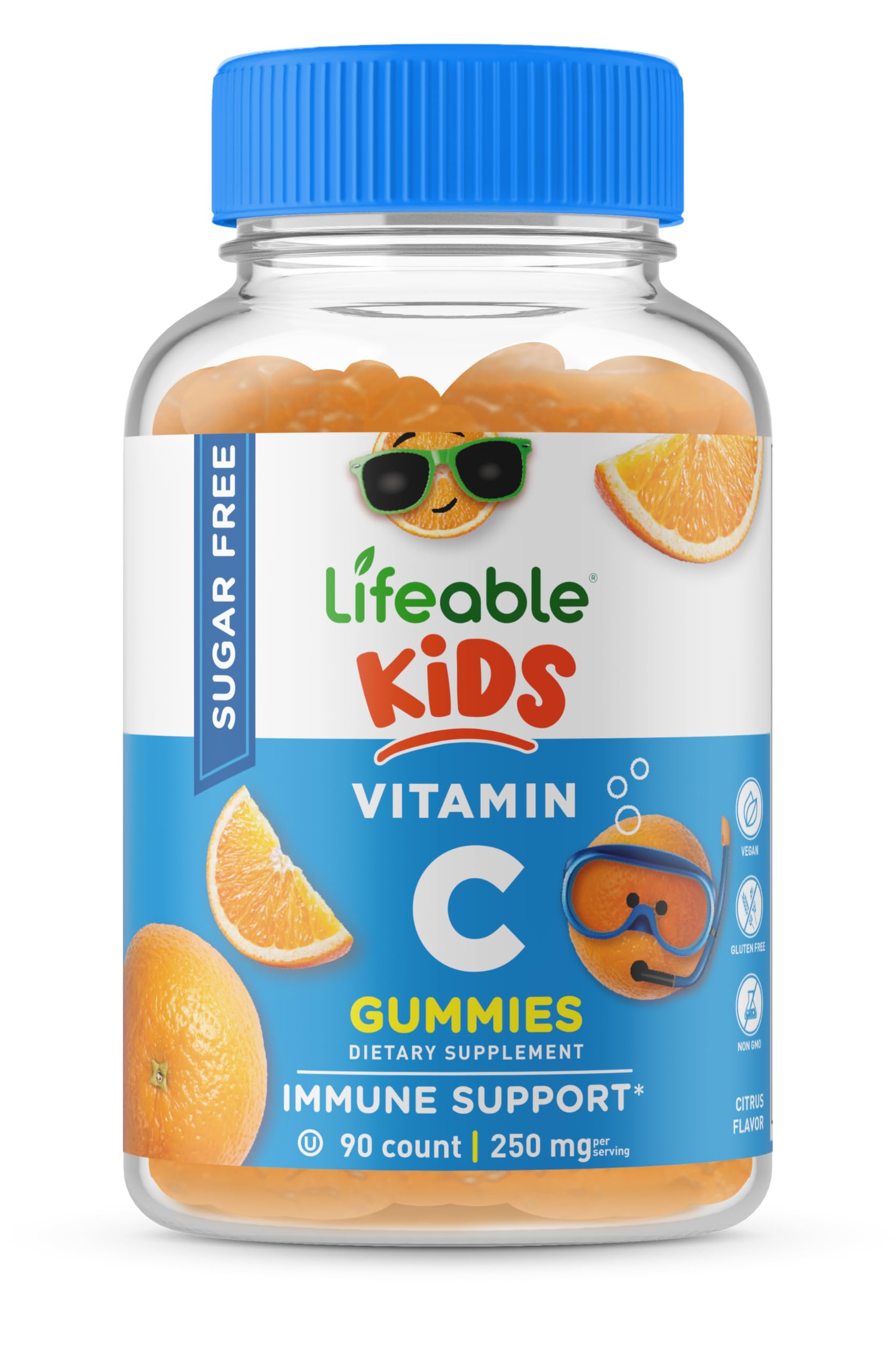 Lifeable Sugar Free Vitamin C Gummies for Kids – 250mg Natural Flavor Chewable Supplement – Vegetarian, GMO-Free Immune Support – 90 Count | Boost Immunity & Healthy Growth for Children | Perfect for School, Travel & Daily Wellness