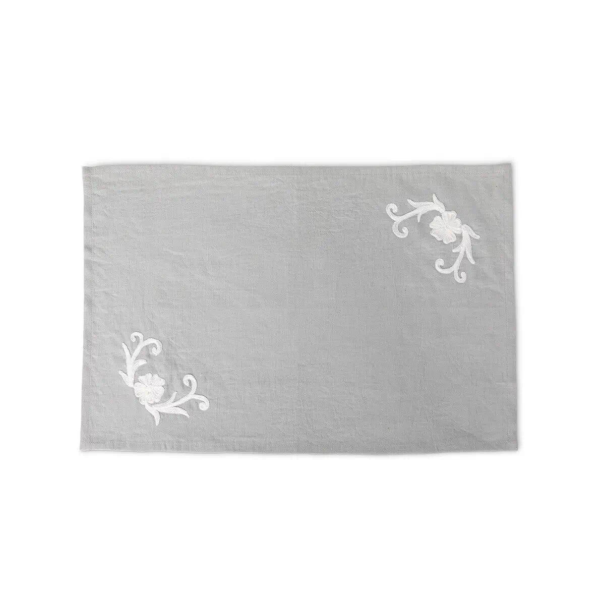 Cosette Embroidered Linen Place Mats Set of 4 - Elegant Table Runner for Dining Room Decor, Wedding & Party Table Setting - Premium Natural Linen Fabric with Exquisite Embroidery
