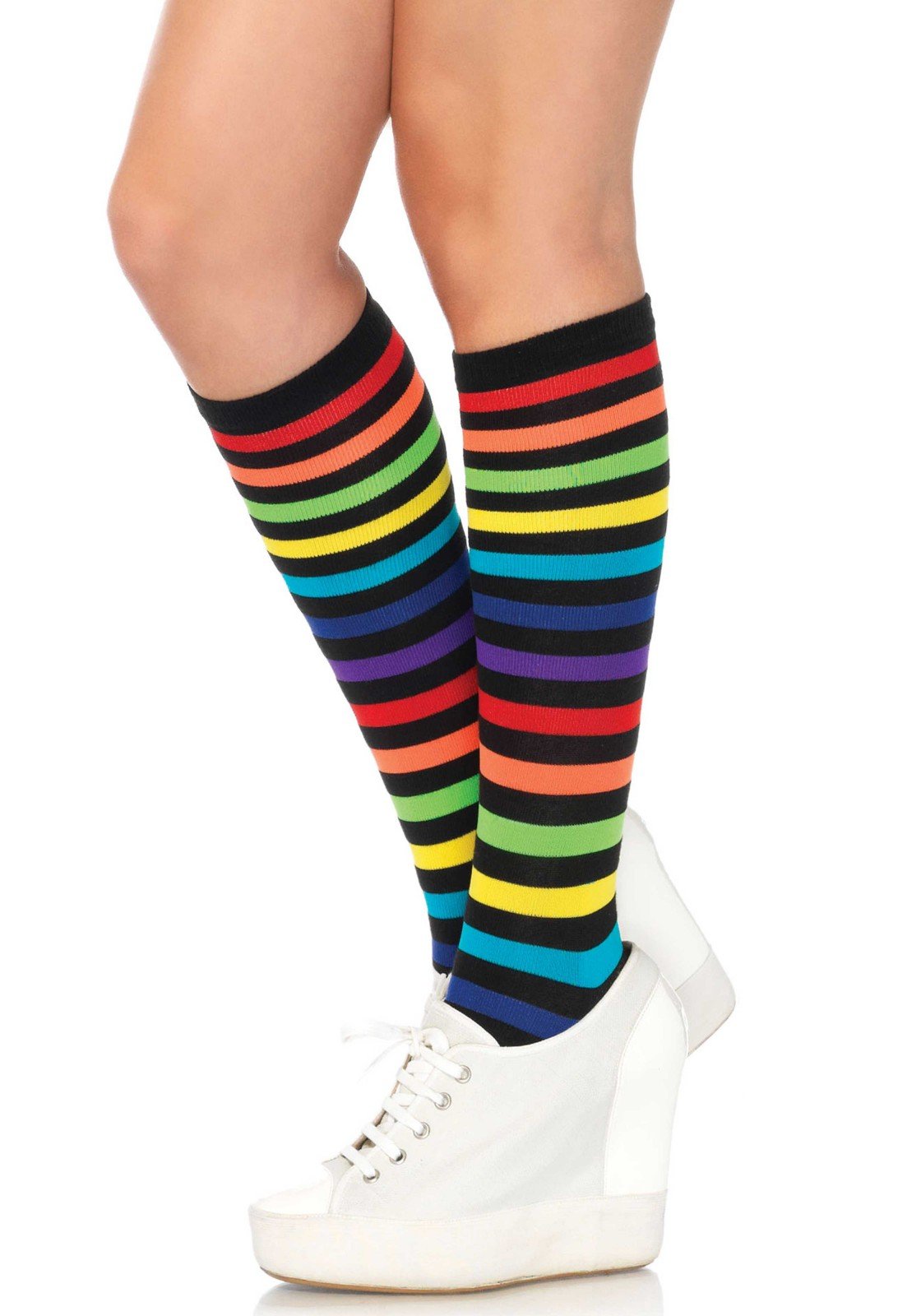 Leg Avenue Women's Rainbow Striped Knee High Socks - Colorful Fashion Socks for Cosplay, Costume Parties & Everyday Wear