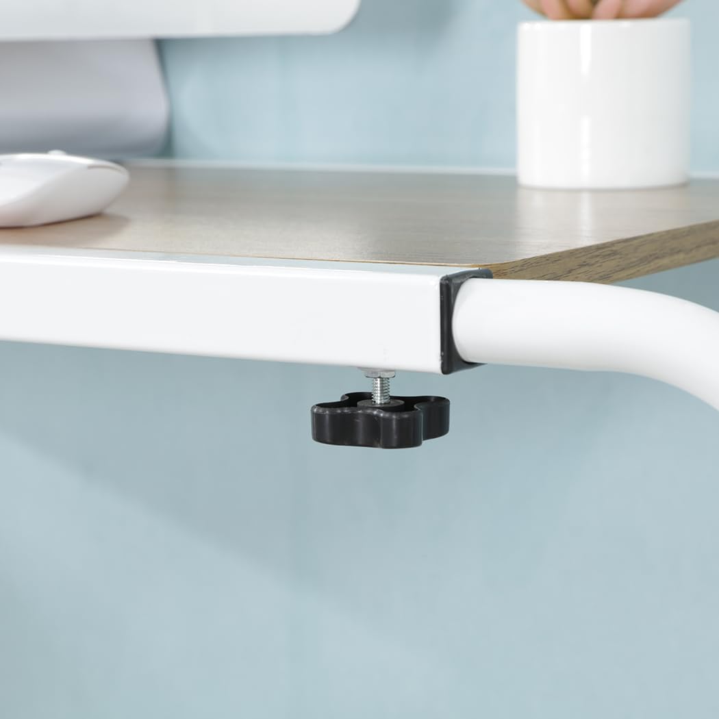 Adjustable Overbed Table with Wheels - Rolling Laptop Desk for Hospital, Home & Office - White - Perfect for Eating, Working & Reading in Bed