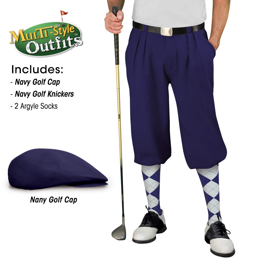 Men's Stylish Golf Outfit Set - Matching Knickers & Cap with 2 Over-The-Calf Socks in Navy Blue | Perfect for Golf Tournaments & Casual Weekend Wear