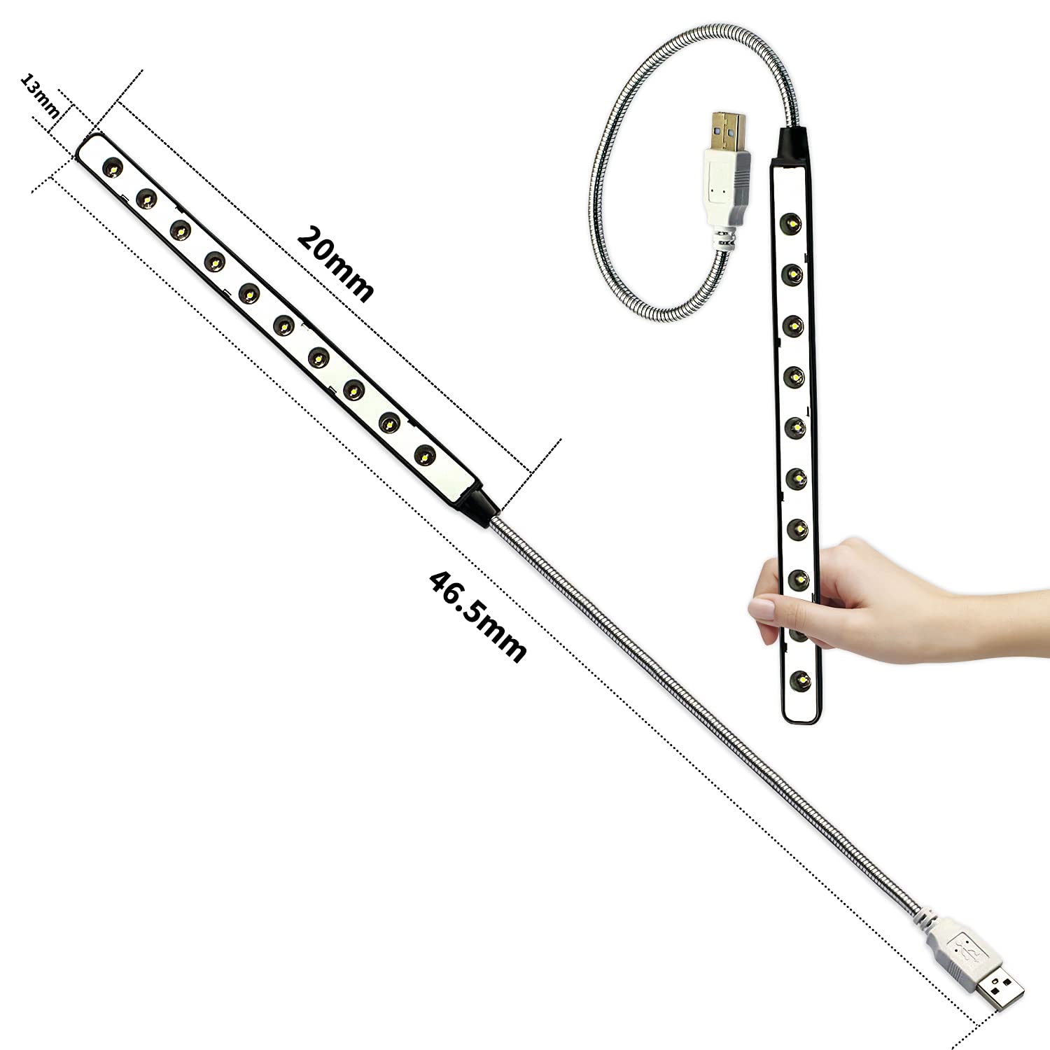 V TELESKY 2-Pack USB LED Gooseneck Lamp - 10 Flexible Light Beads for Laptop, Desktop, PC & Mac Keyboard Lighting - Perfect for Gaming, Office Work & Low-Light Typing (Black)