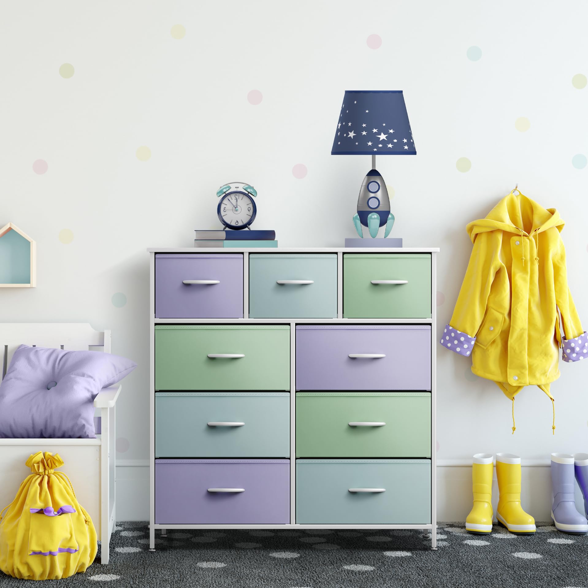 Sorbus 9-Drawer Kids Dresser with Steel Frame & Wood Top - Pastel 2 Fabric Storage Chest for Bedroom, Closet, Nursery Organization - Perfect for Kids' Room Decor & Toy Storage