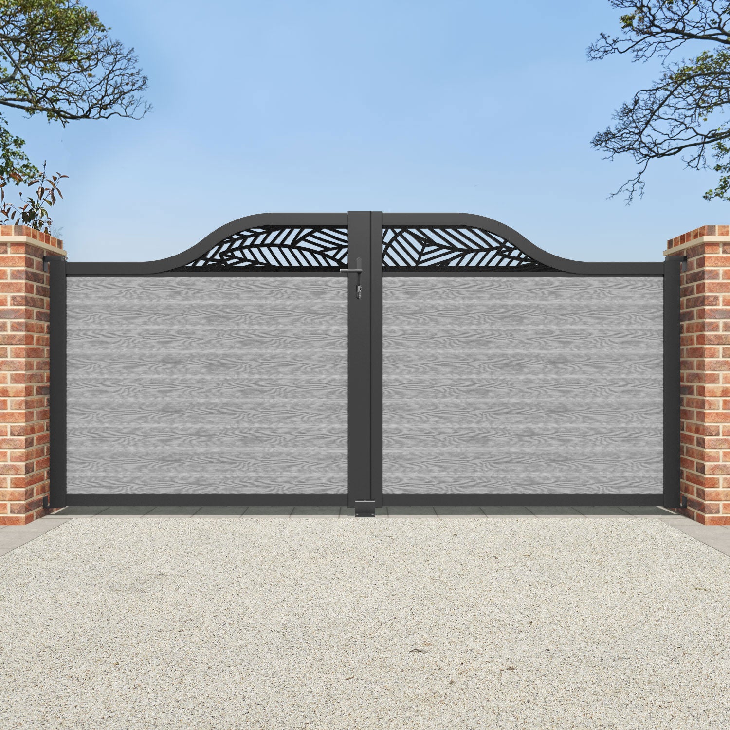 Classic Habitat Curved Top Driveway Gate - Light Grey Powder Coated Steel - Privacy & Security Screen - Perfect for Residential Driveways & Estate Entrances