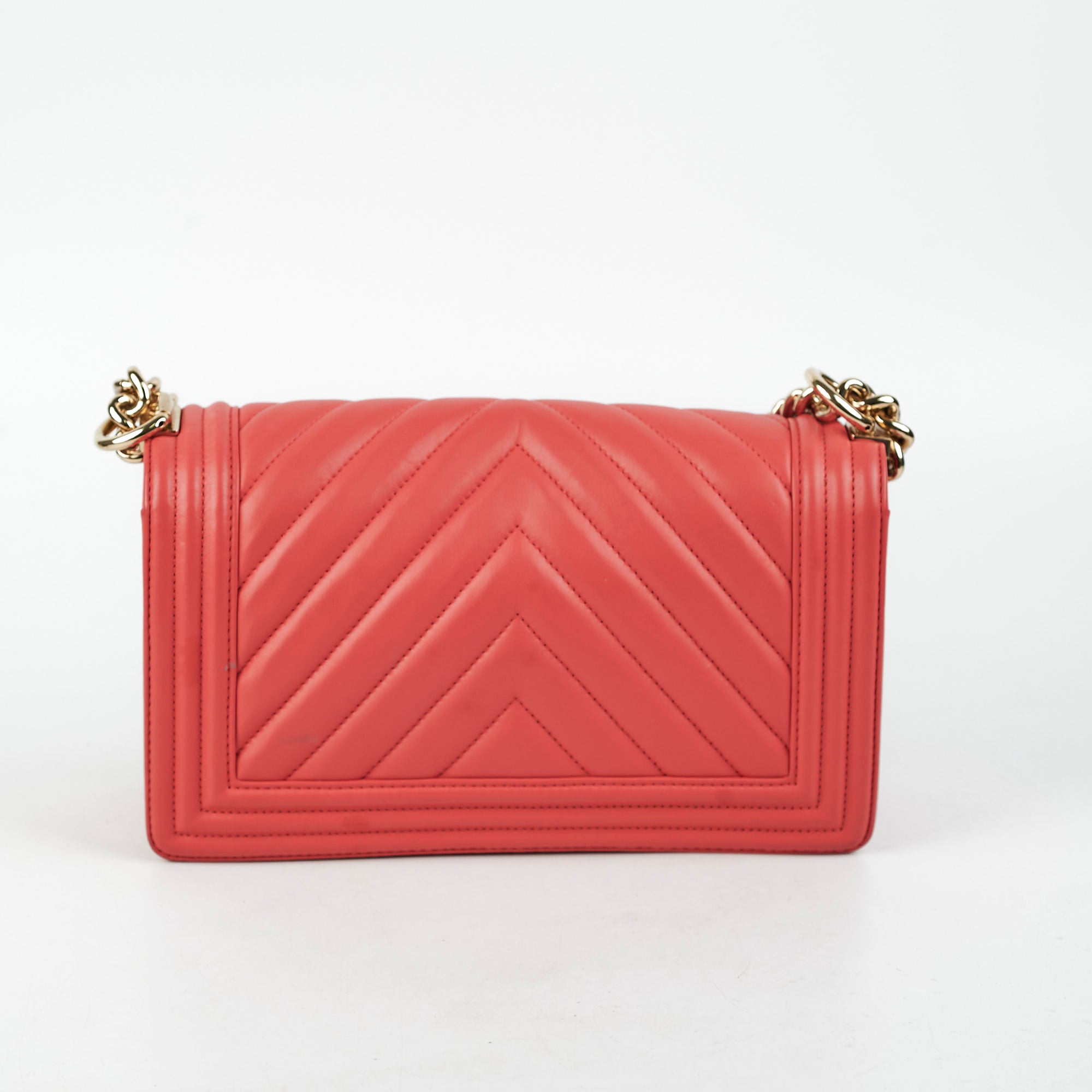 Chanel Old Medium Boy Chevron Lambskin Coral Bag Series 27 - Luxury Designer Handbag for Women, Perfect for Parties, Dating & Special Occasions