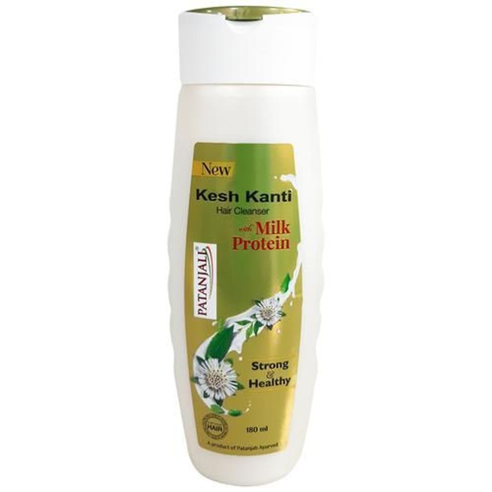 Patanjali Kesh Kanti Hair Cleanser with Milk Protein - Strong & Healthy Shampoo for Damaged Hair, 180ml | Ayurvedic Hair Care for Shine & Volume | Daily Use & Hair Repair Treatment