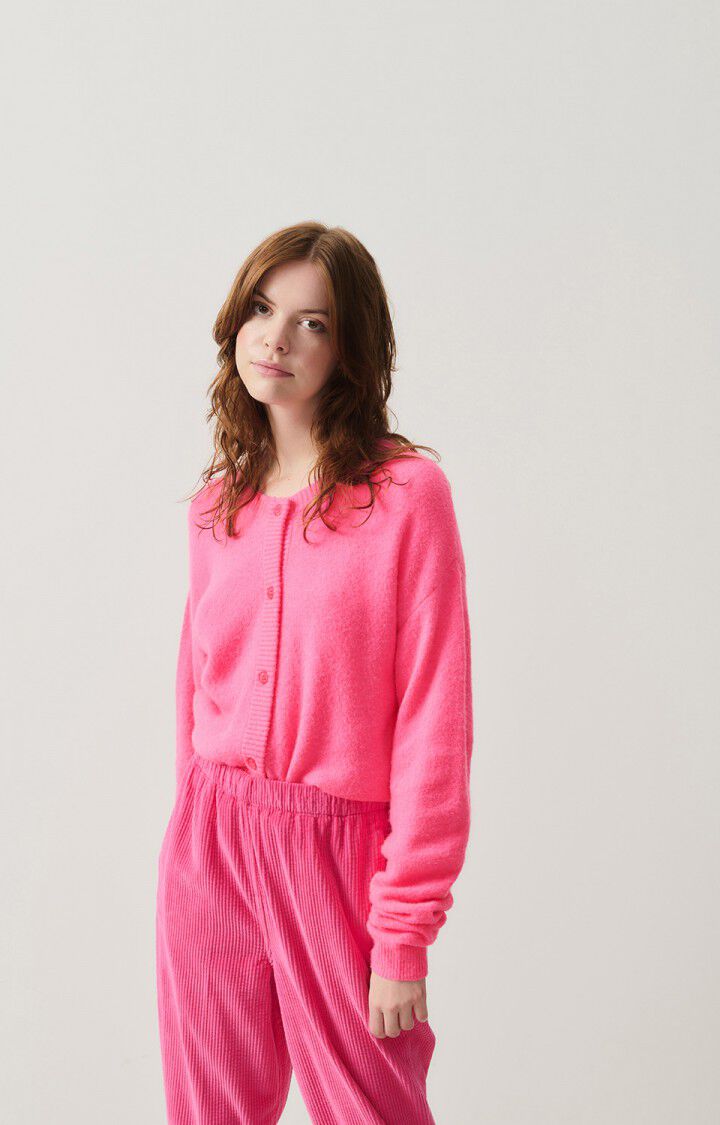 Damsville Women's Cardigan Sweater - Soft Rose Fluo Knitwear for Fall & Winter | Cozy Office, Casual Outfit & Lounge Wear