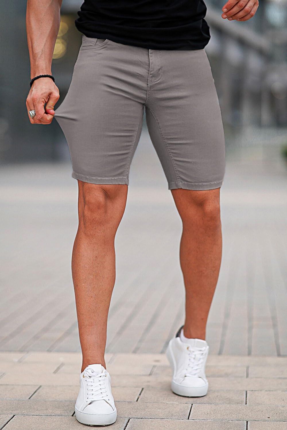 GINGTTO Men's Skinny Stretch Denim Shorts - Slim Fit Stretch Jean Shorts for Men | Perfect for Summer, Casual Outfits & Beach Wear