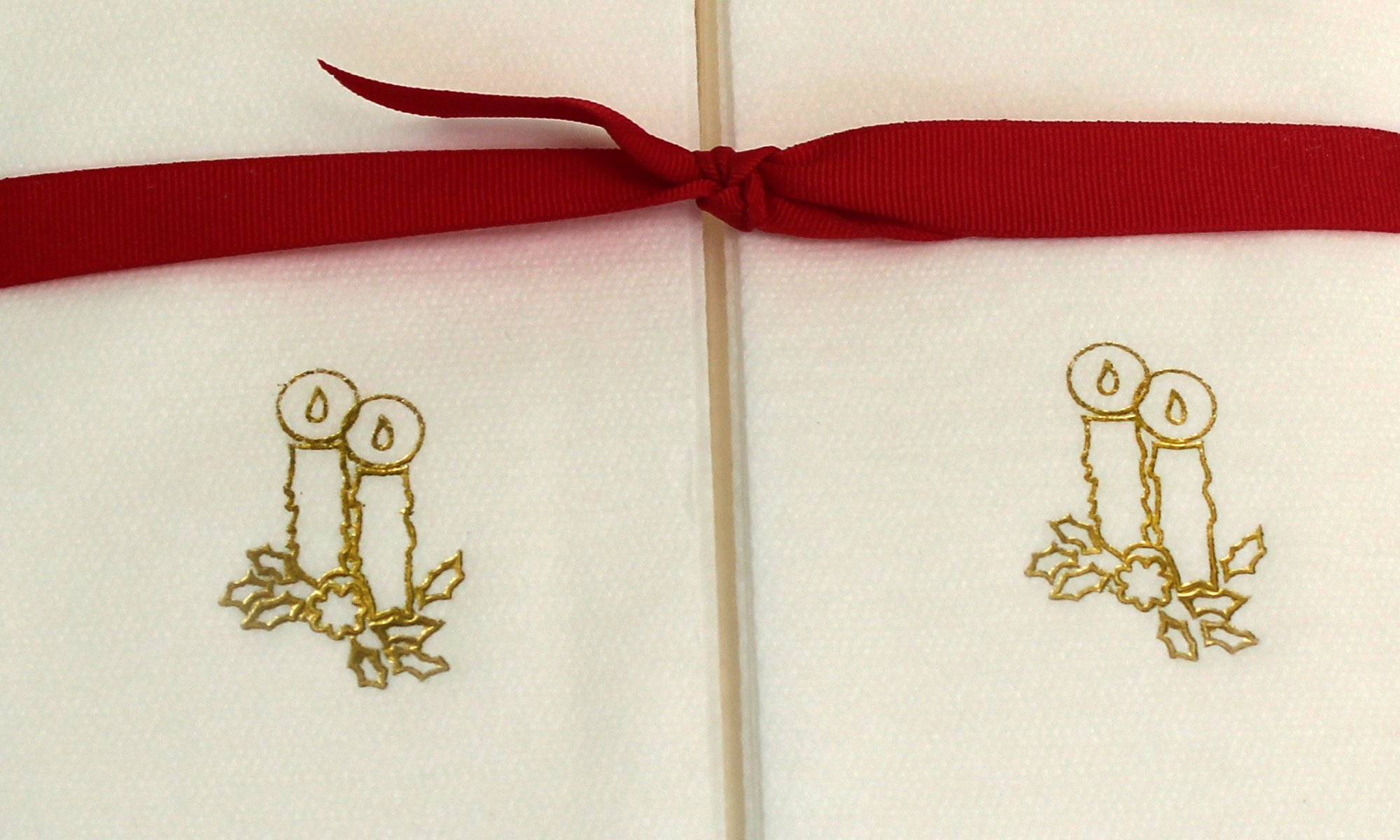 Disposable Guest Hand Towels with Ribbon - 200 Count, Gold Candle Embossed Design for Elegant Parties, Weddings & Upscale Events