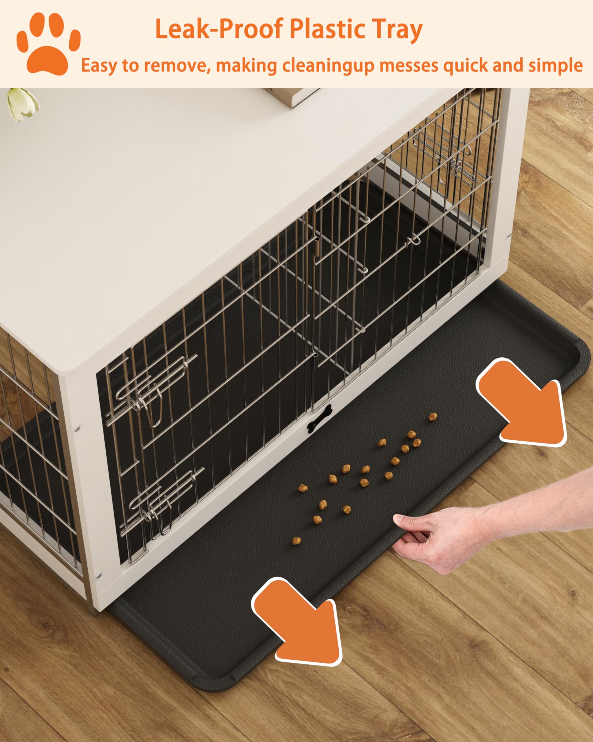 Piskyet White Wooden Dog Crate Furniture with Divider Panel - 37.8