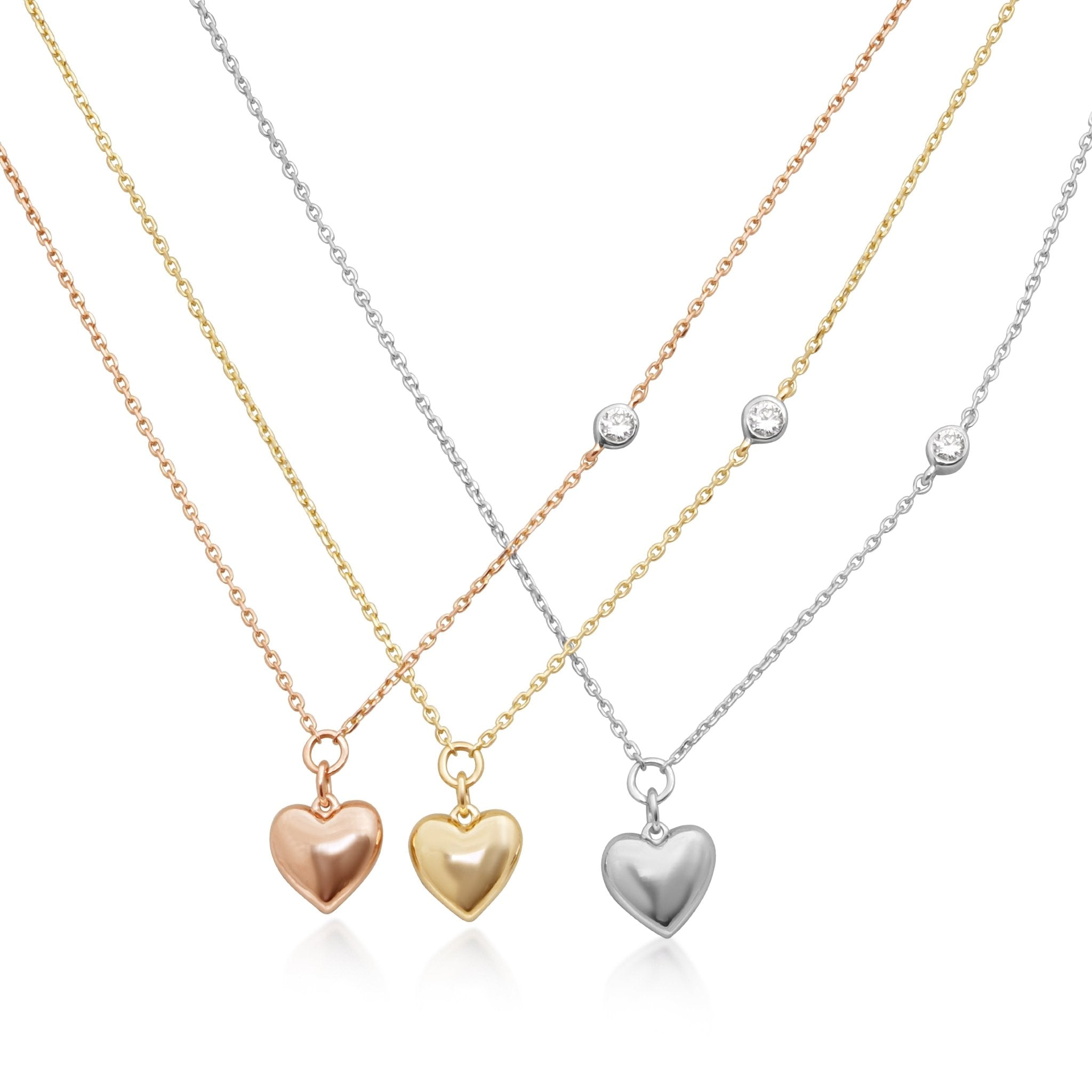 14K Solid Yellow Gold Bubble Heart & Diamond Pendant Necklace - Elegant Jewelry Gift for Women, Perfect for Valentine's Day, Anniversary & Special Occasions
