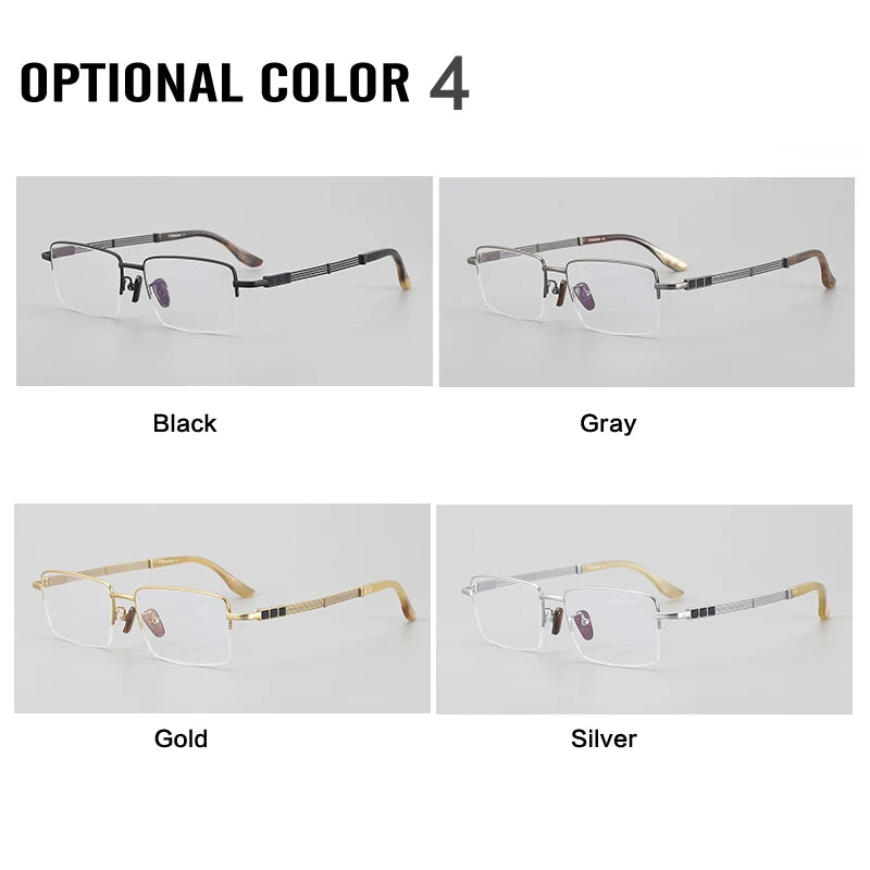 Aror Men's Full Rim Square Titanium Horn Temple Eyeglasses - Lightweight Durable Frames for Work, Reading & Everyday Wear - Model 400115