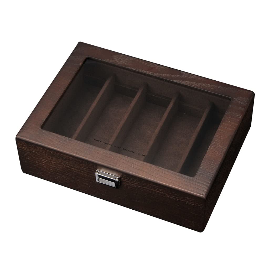 Premium 5-Slot Sunglasses Organizer - Ash Wood Glasses & Jewelry Storage Case with Lock & Visible Sunroof (Dark Brown, 30x22x8.5cm) - Perfect for Home, Office & Travel Accessory Organization