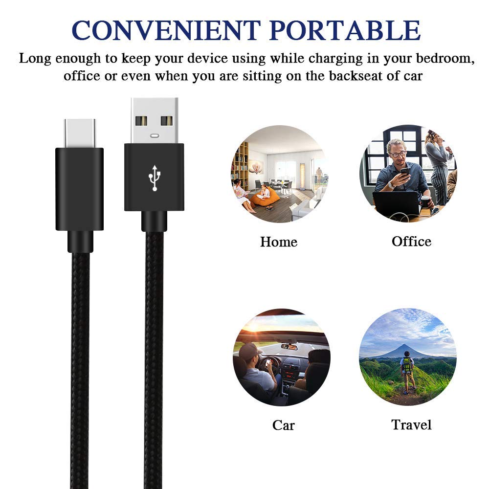 Premium Nylon Braided USB C to USB A Cable 2.0 Fast Charging & Data Sync Cord (11inch, Black) - Compatible with Samsung Galaxy S9/S8/Note8, Google Pixel, LG G5/G6, Power Banks - Perfect for Home, Office & Travel Charging
