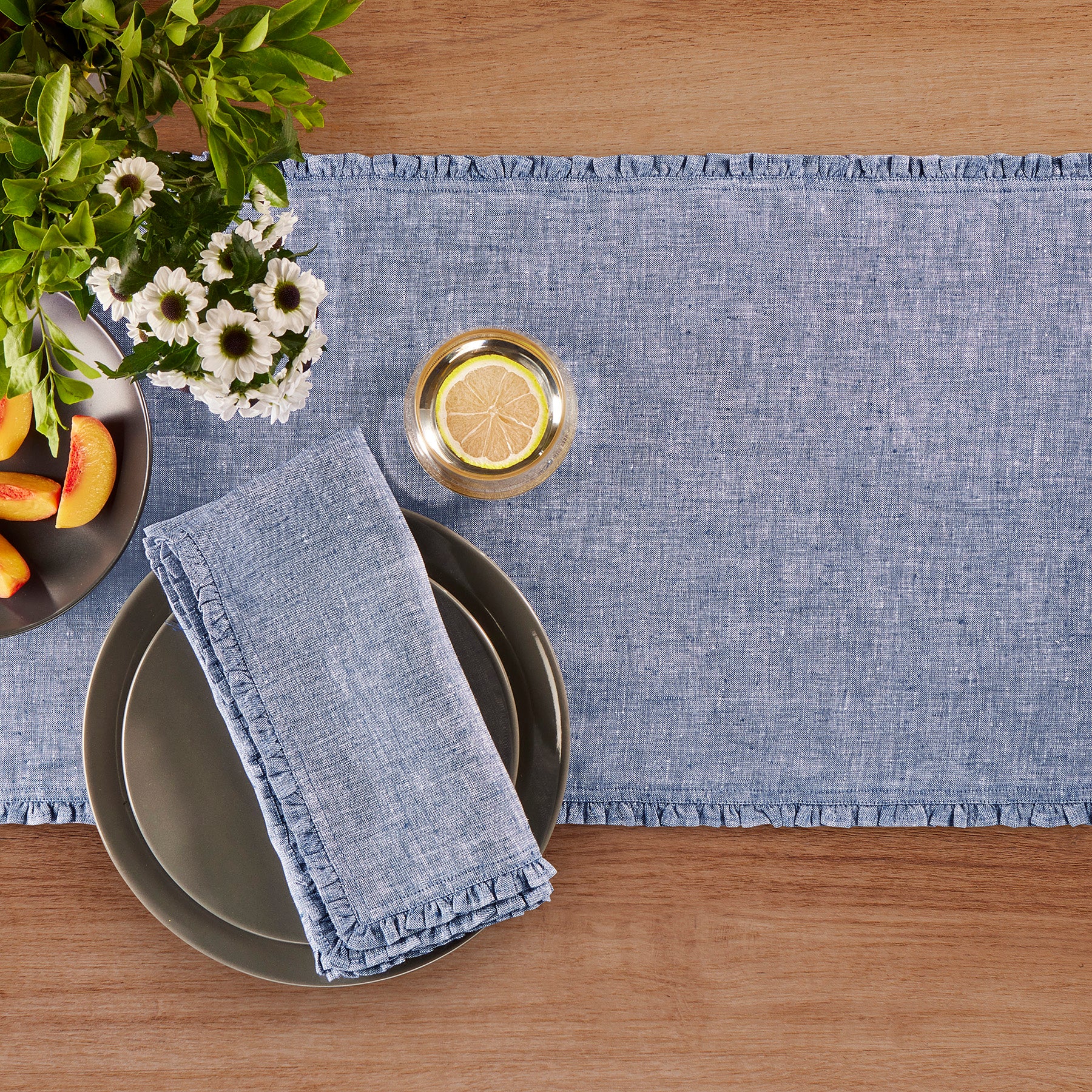 Juliette Ruffle Table Runner - Elegant Lace Trim Dining Table Decor for Weddings, Parties & Home Decor