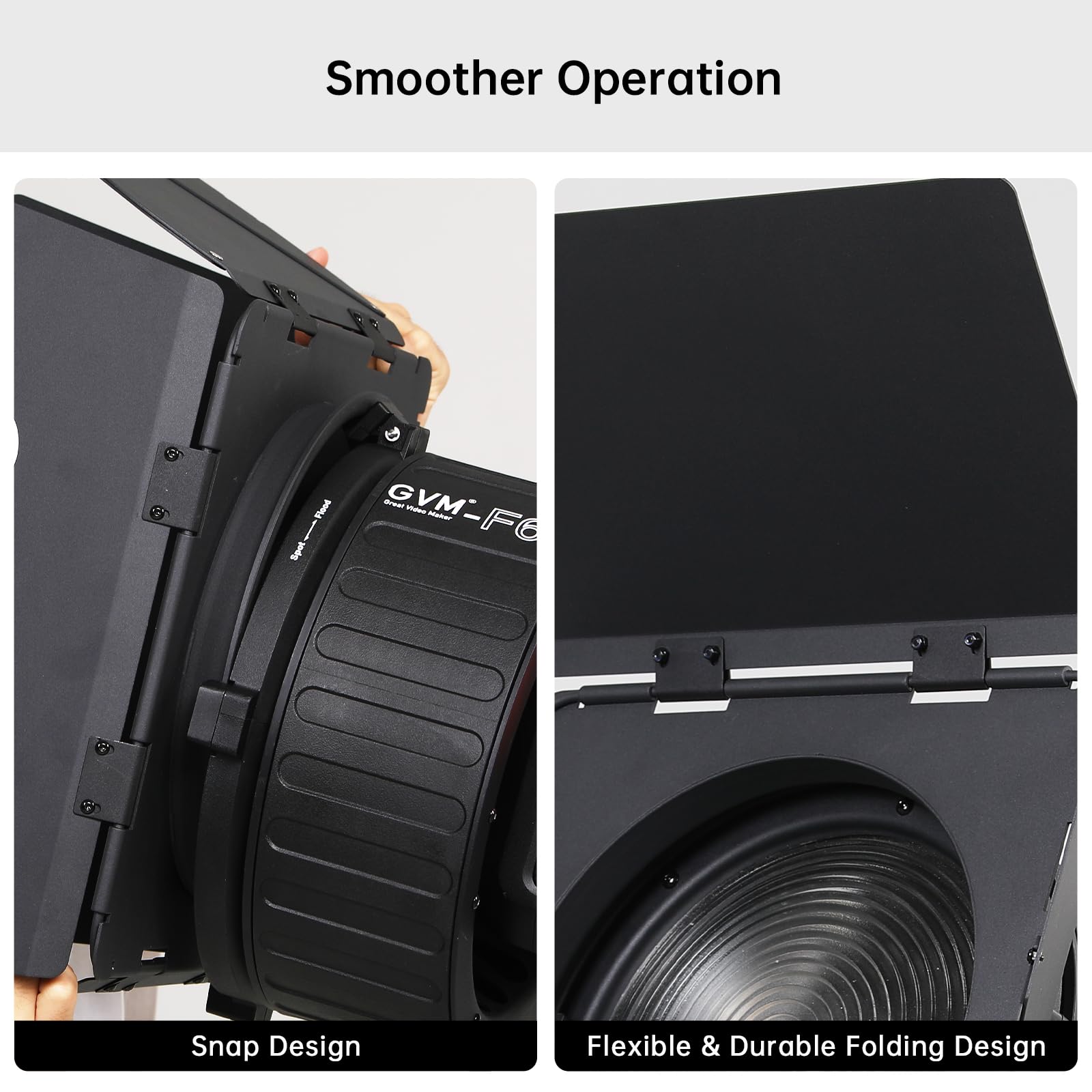GVM FZ60 Barndoors with 8-Leaf Barndoor for GVM F60 Fresnel Lens - Adjustable Beam Angle & Light Control for SD400B, SD500B, SD650B LED Video Lights - Perfect for Studio Photography, Film Production, and Video Lighting