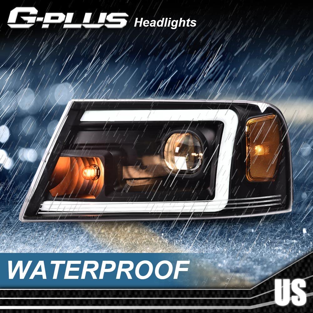G-PLUS LED DRL Headlights for 2004-2008 Ford F150 & Lincoln Mark LT - Black Housing for Daytime Driving