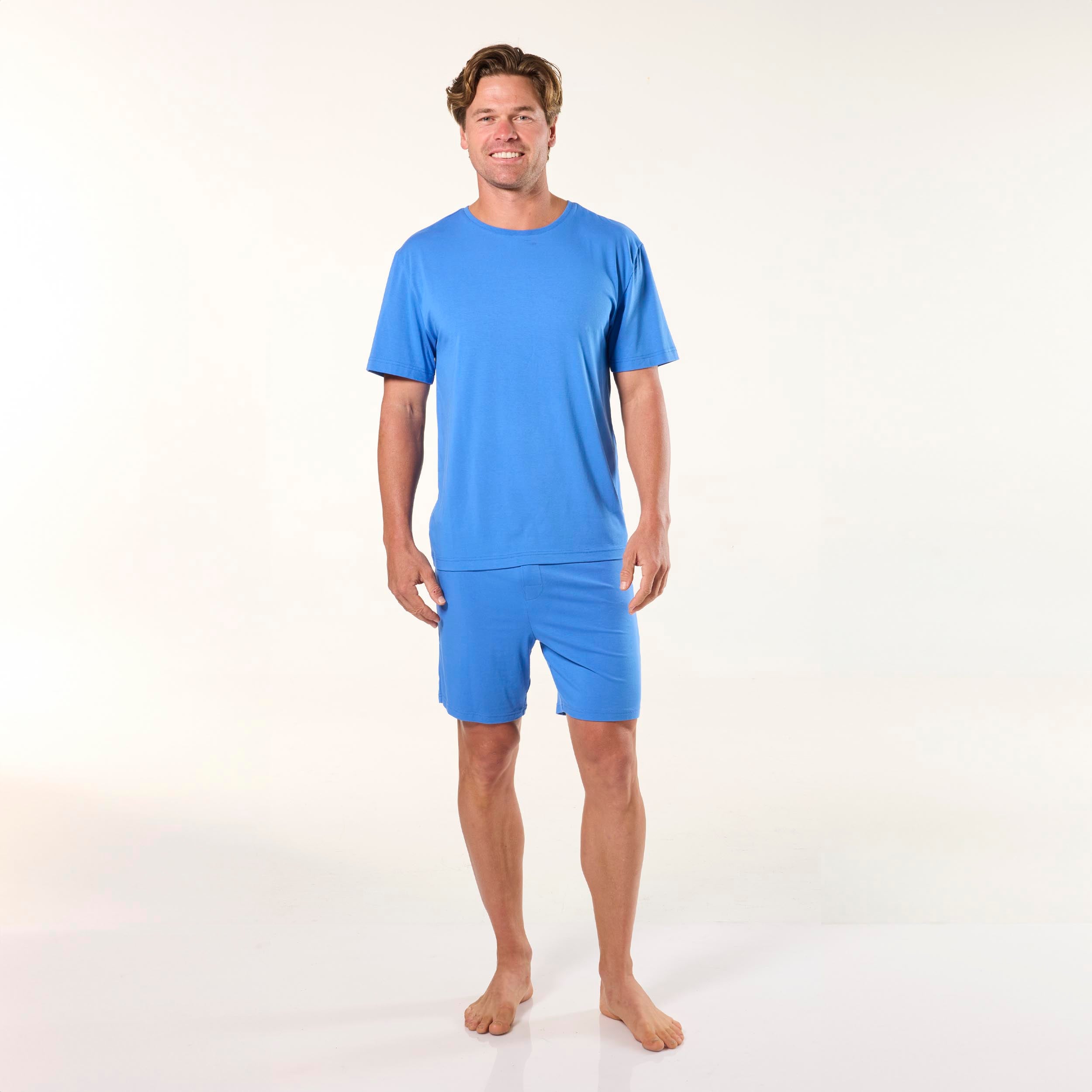 Breathable Men's Soft Bamboo Sleep Tee - Comfortable Blue Nightshirt for Relaxing at Home & Lounging