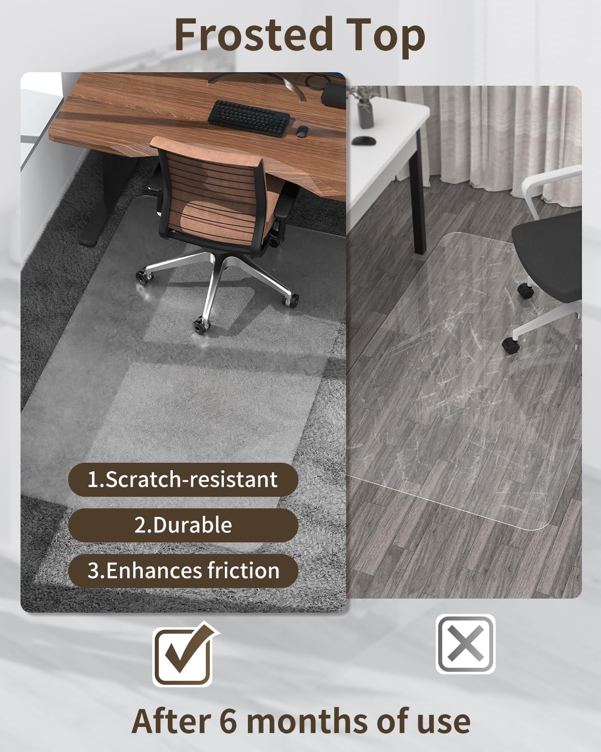 Blvornl Frosted Clear Chair Mat for High Pile Carpet & Hardwood Floors - 34.6