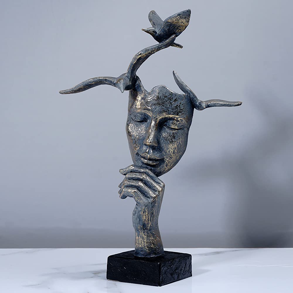 Silent Thinker Statue - Rustic Resin Abstract Sculpture for Home, Office & Piano Decor | Handcrafted Figurine for Entrance, Study & Meditation Spaces