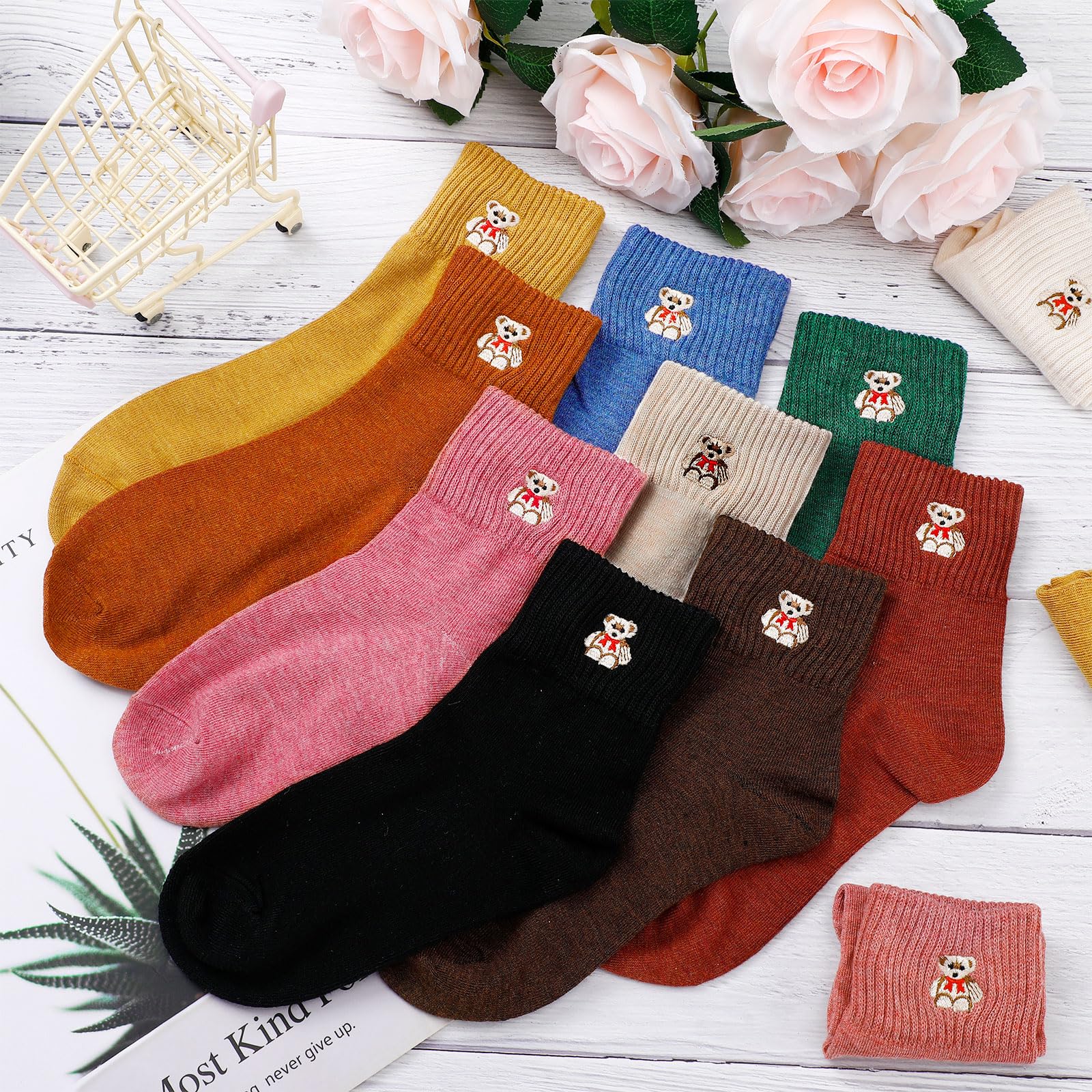 Eurzom 10 Pairs Women's Cotton Crew Socks - Cute Low Cut for Daily Wear & Gifts