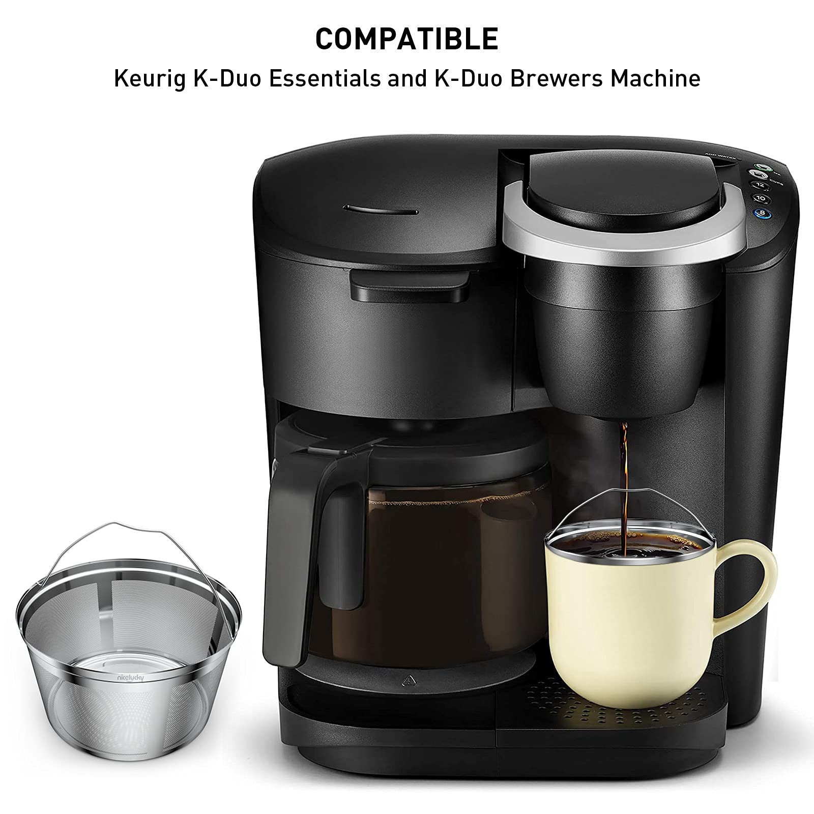 Reusable K-Duo Coffee Filter for Keurig K-Duo Essentials & K-Duo Brewers - Food Grade Stainless Steel (Silver, No Spoon) - Perfect for Home, Office & Travel Use