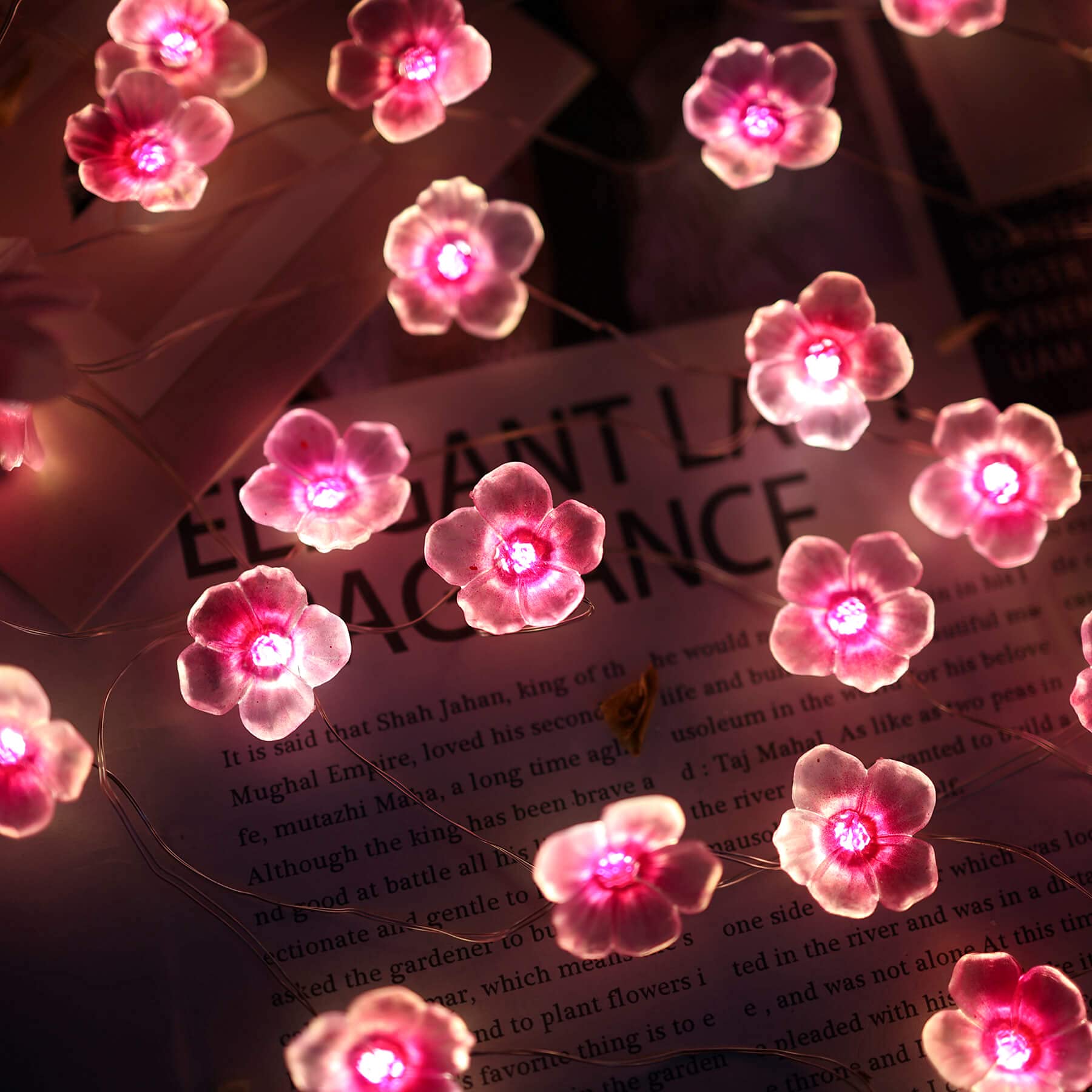 Cherry Blossom Fairy String Lights - 10ft 30LED Sakura Pink Flower Lights with Timer & Remote Control, Romantic Floral Garland for Bedroom, Wedding, Party, Garden & Home Décor