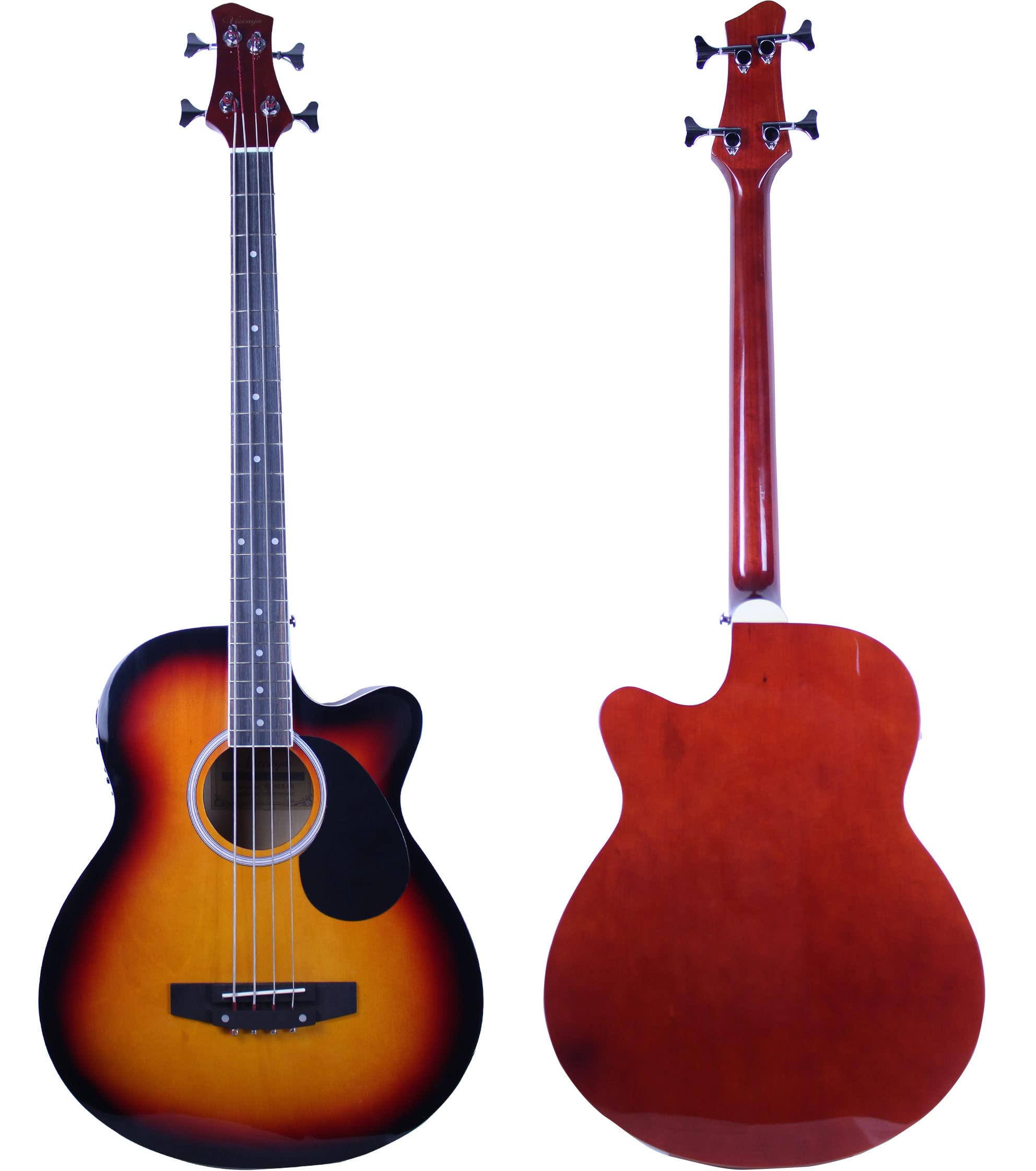 Full Size 4-String Cutaway Acoustic-Electric Bass Guitar with 4-Band EQ, Padded Gig Bag, Strap & Picks - Sunburst Finish | Perfect for Live Performances, Studio Recording & Practice Sessions