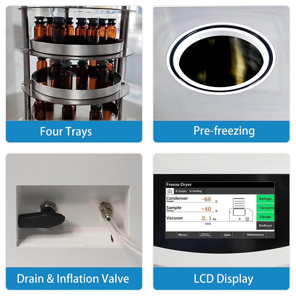 HNZXIB 1.5L Lab Desktop Freeze Dryer -60℃ Vacuum Freeze Drying Machine with Pump 110V/60Hz for Food Preservation, Pharmaceuticals & Laboratory Research
