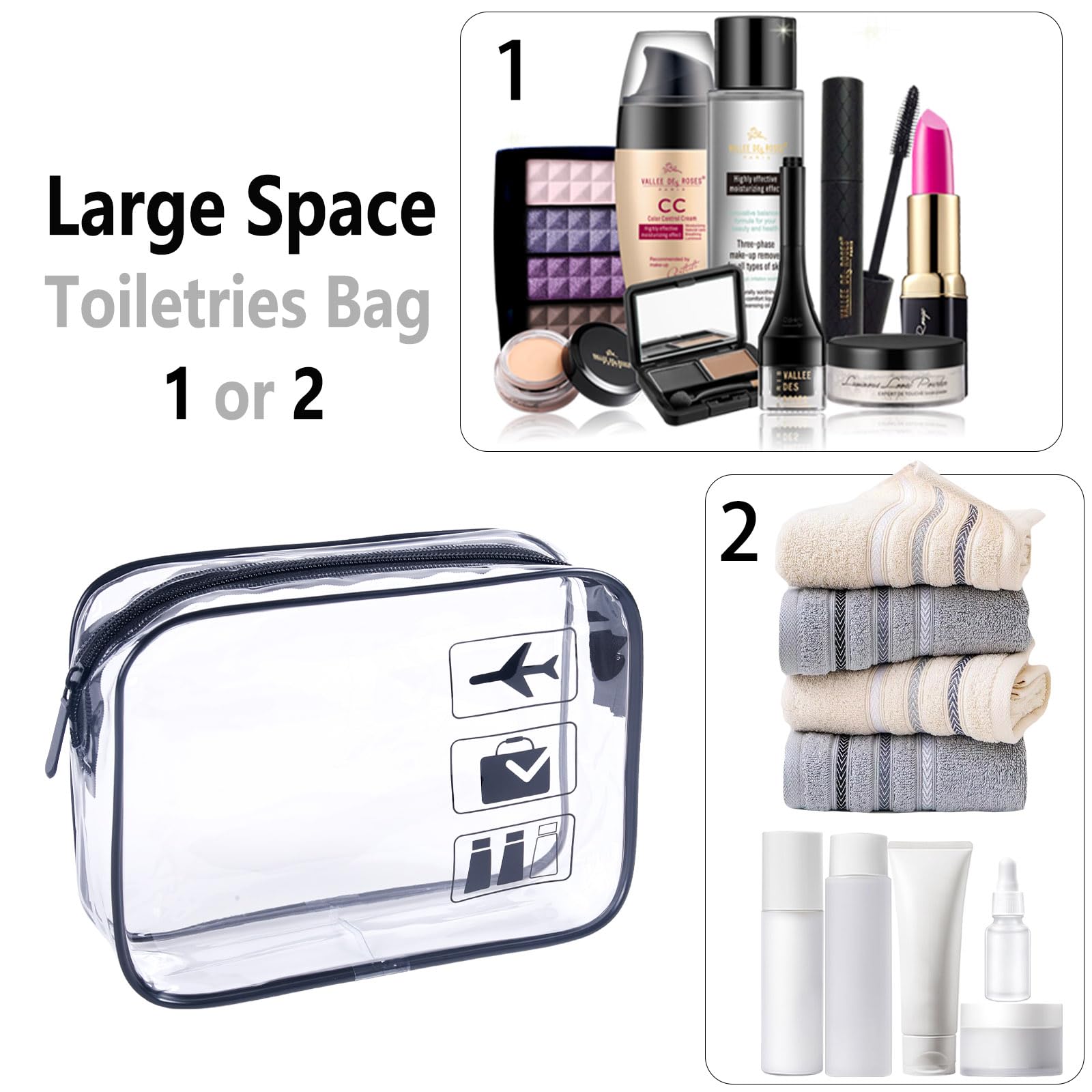 3 Pack Clear TSA Approved Quart Size Travel Toiletries Bags for Liquids & Cosmetics - Perfect for Airplane Carry-On, Gym & Vacation Essentials