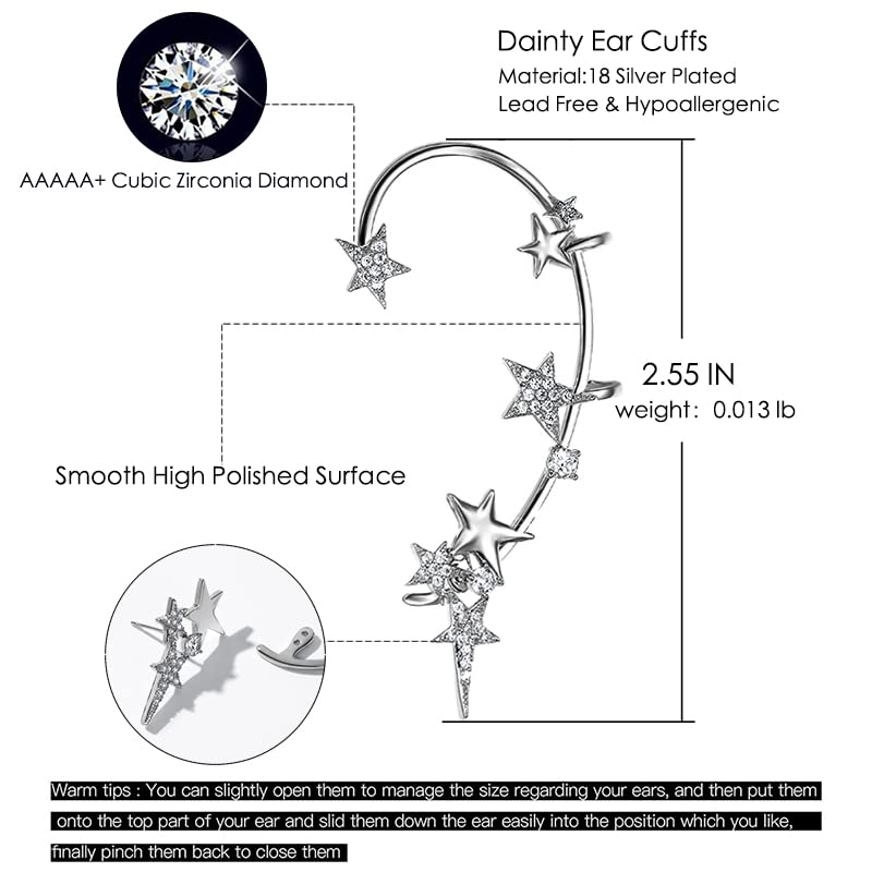 Vercret Gold Cuff Earrings for Women - Adjustable Cartilage Ear Cuff with CZ Stones, No Piercing Wrap Around Ear Clip | Perfect for Parties, Weddings & Everyday Elegance