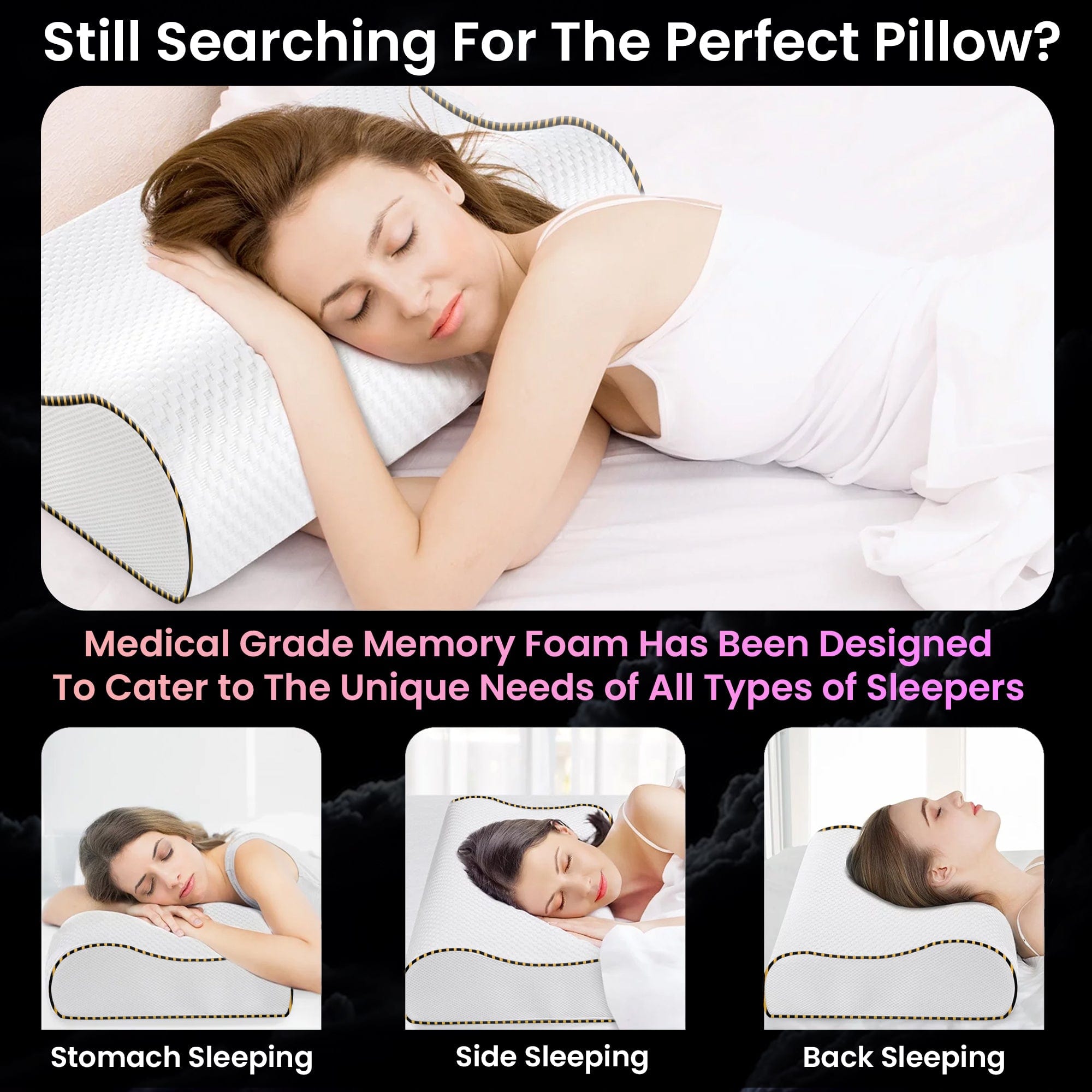 Dr Trust USA Orthopedic Memory Foam Cervical Pillow for Neck Pain Relief - Contoured Support for Side Sleepers, Spine Alignment & Shoulder Pain - 60x36x11cm - Perfect for Travel, Home & Office Use