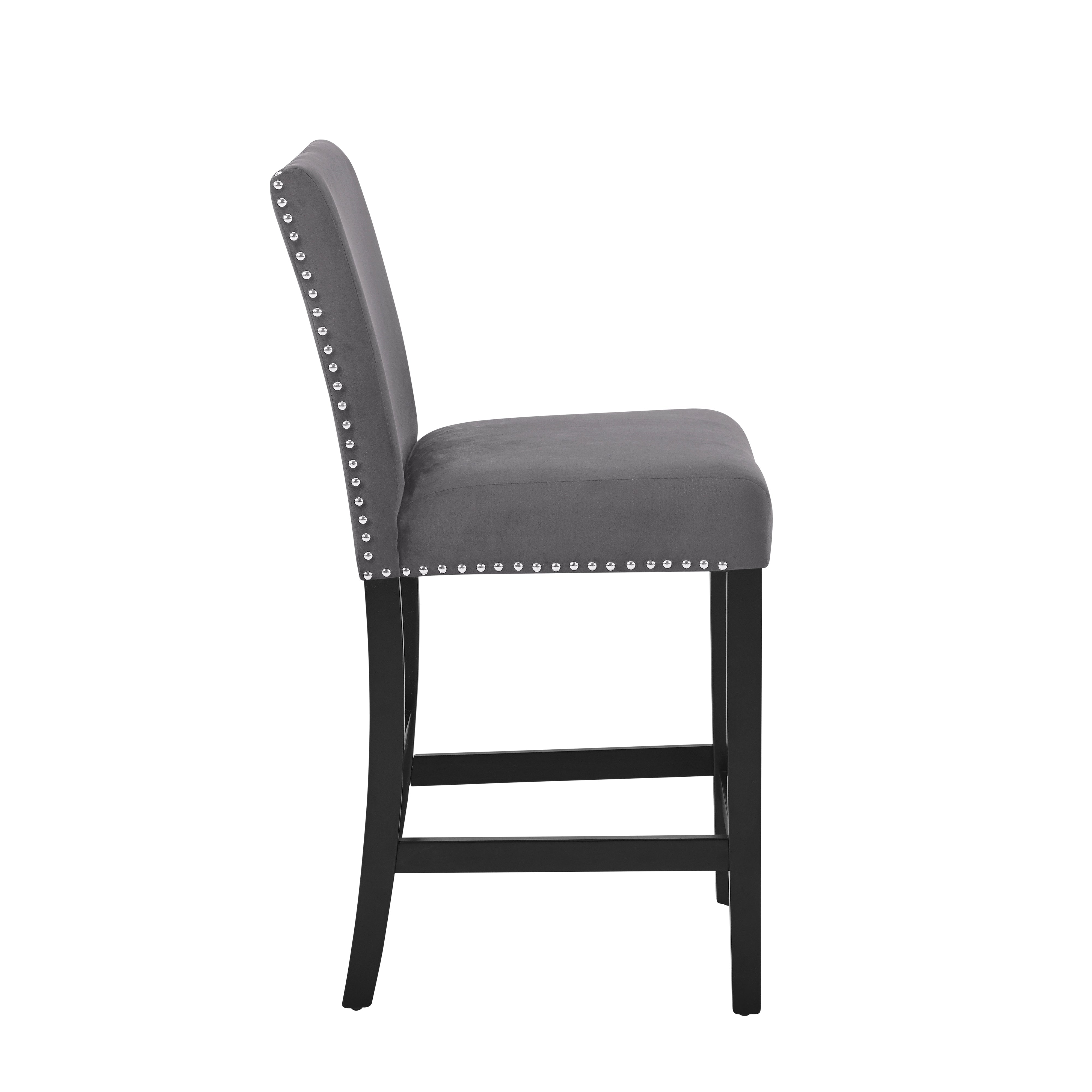 Roundhill Furniture Cobre Contemporary Velvet Counter Stool with Nailhead Trim - Set of 2 Bar Stools, Gray Velvet Upholstery, Modern Kitchen Island Seating for Dining Room, Bar or Breakfast Nook