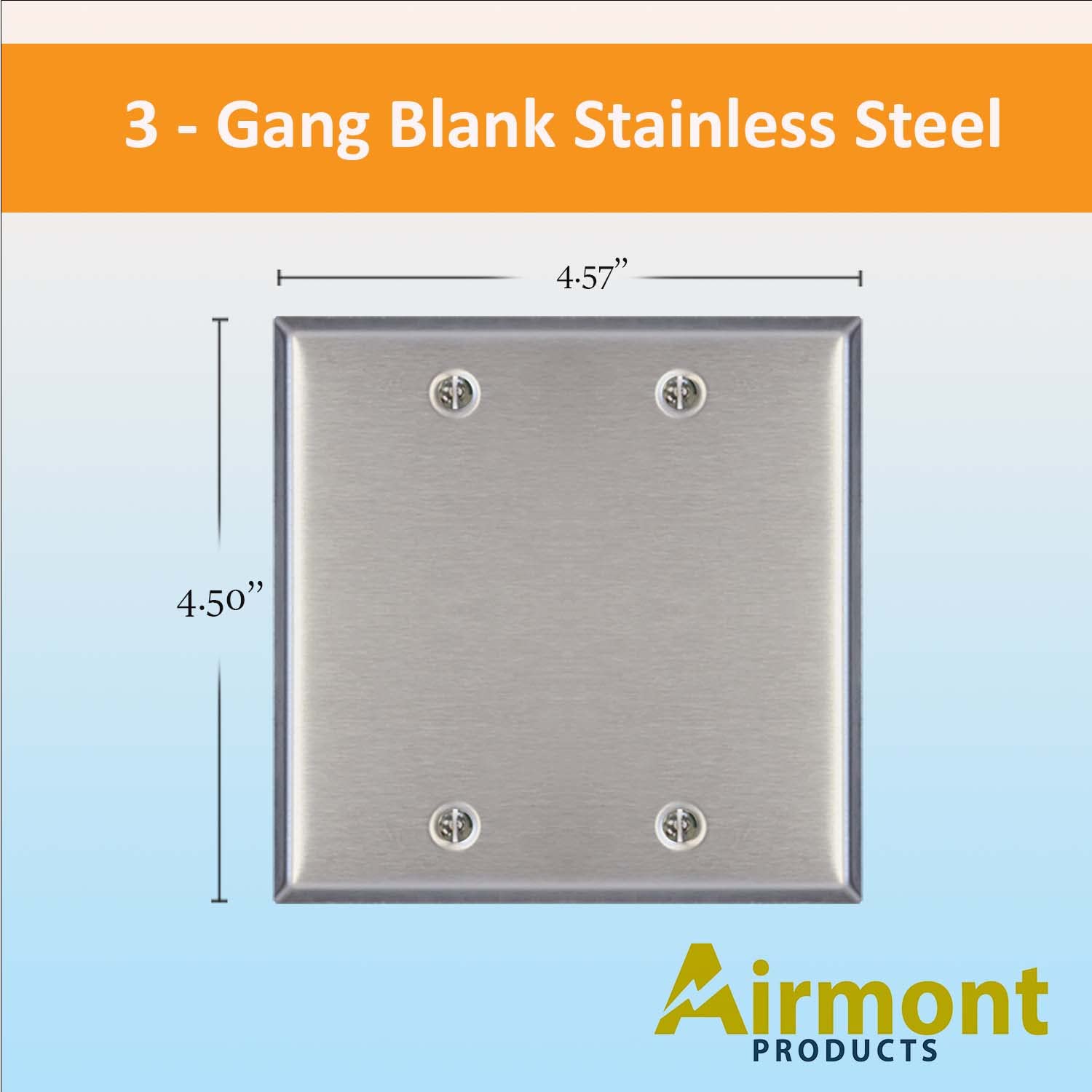 (2-Pack) Airmont AP-10412 Stainless Steel Blank Wall Plates - 2 Gang Standard Size 4.50