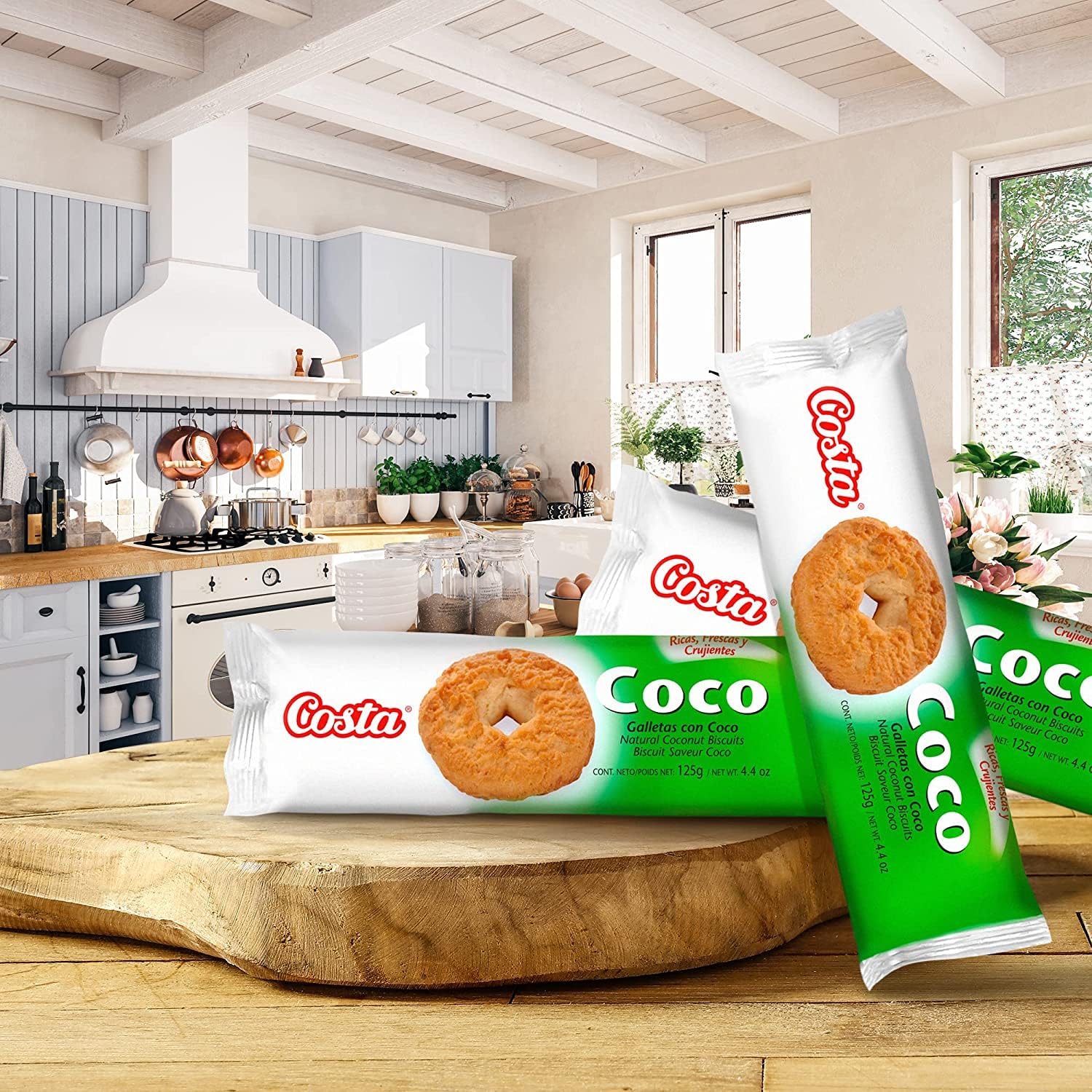 **Costa Natural Coconut Cookies - Crispy Coconut Flavor Cookies for Kids & Adults, Healthy Snack Packs for Office Breakroom, Coffee Time, Travel & Parties (125g, Imported from Chile)**