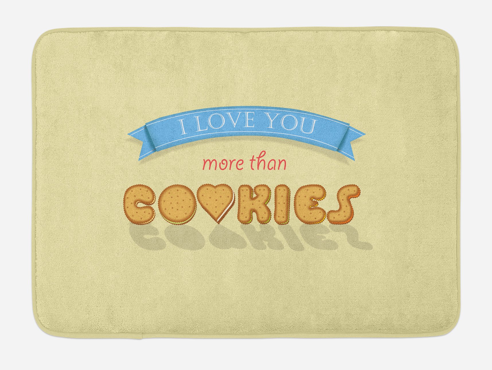 Ambesonne 'I Love You More' Plush Bath Mat - Non-Slip Vanilla Cookies Heart Design, 30.2 x 20 Inches, Multicolor - Perfect Romantic Gift for Couples & Valentine's Day Bathroom Decor