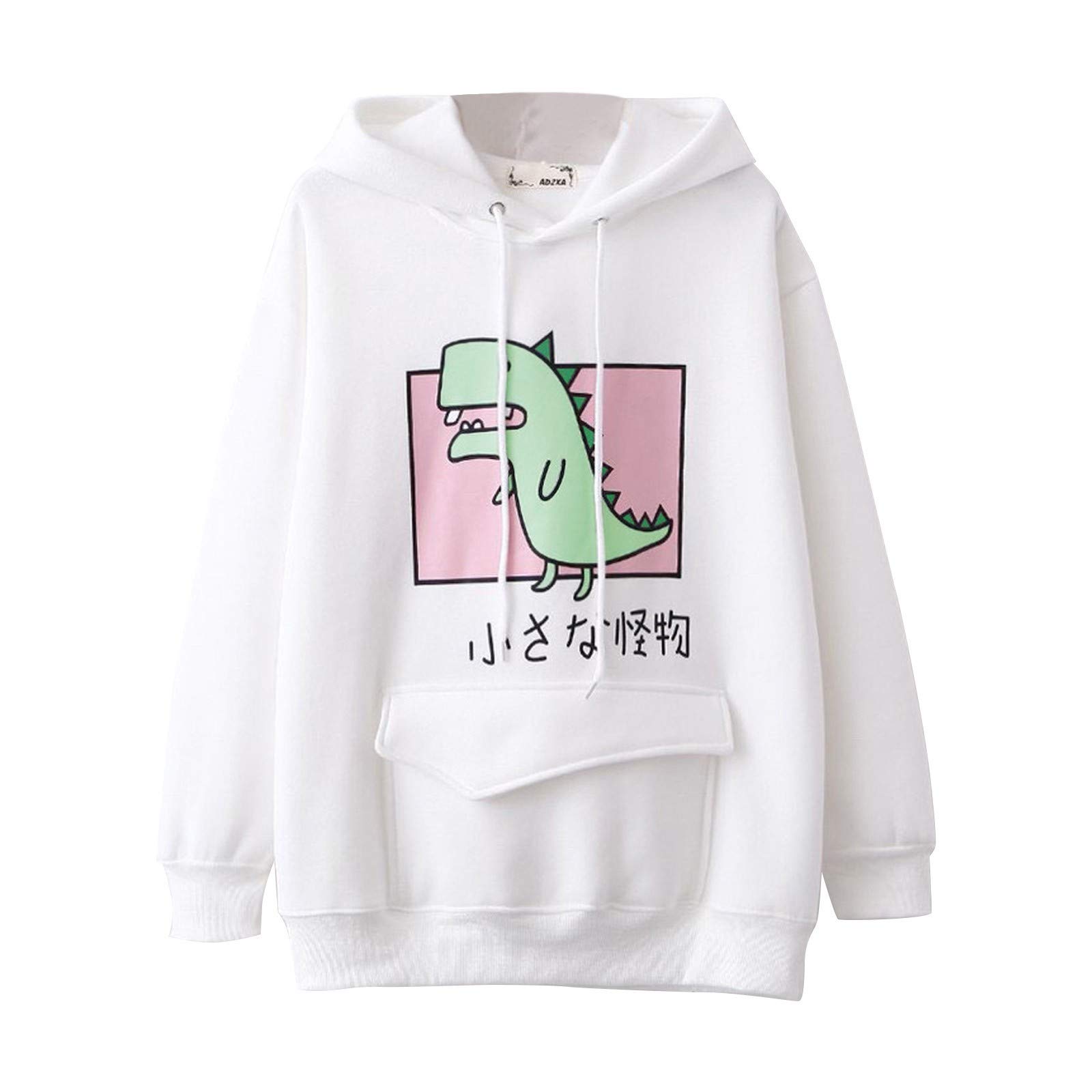 Women's Cute Dinosaur Print Hoodie - Long Sleeve Drawstring Pocket Hooded Sweatshirt | Casual Loose Outerwear Top for Streetwear, Loungewear & Winter Fashion