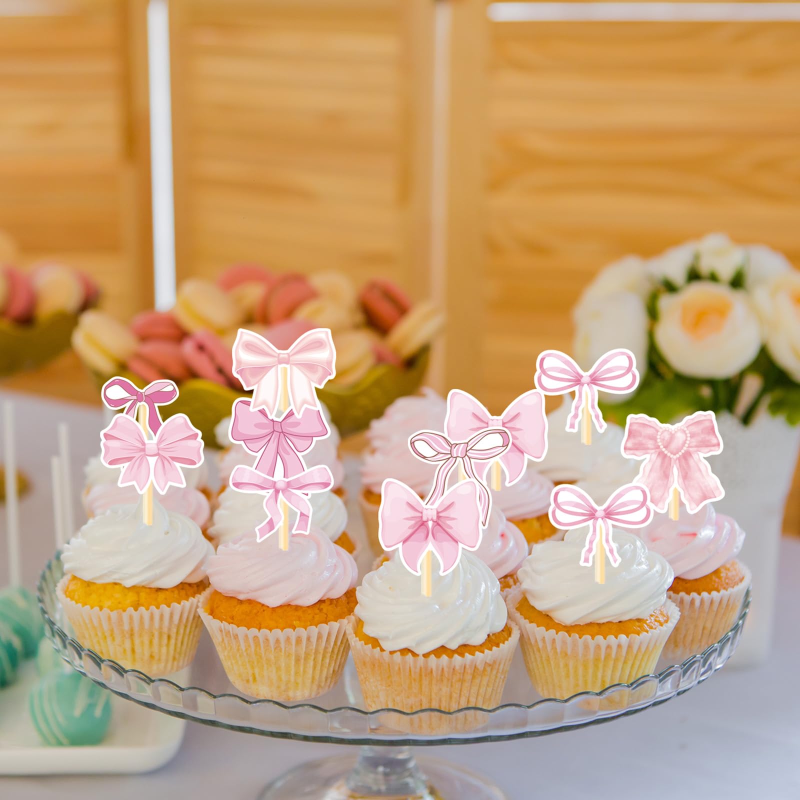 POP PARTY Coquette Birthday Decorations - 36PCS Pink Bow Cupcake Toppers & Party Decorations for Girls, Women | Cute Bow Themed Party Supplies for Birthday, Baby Shower, Bridal Shower & Tea Party